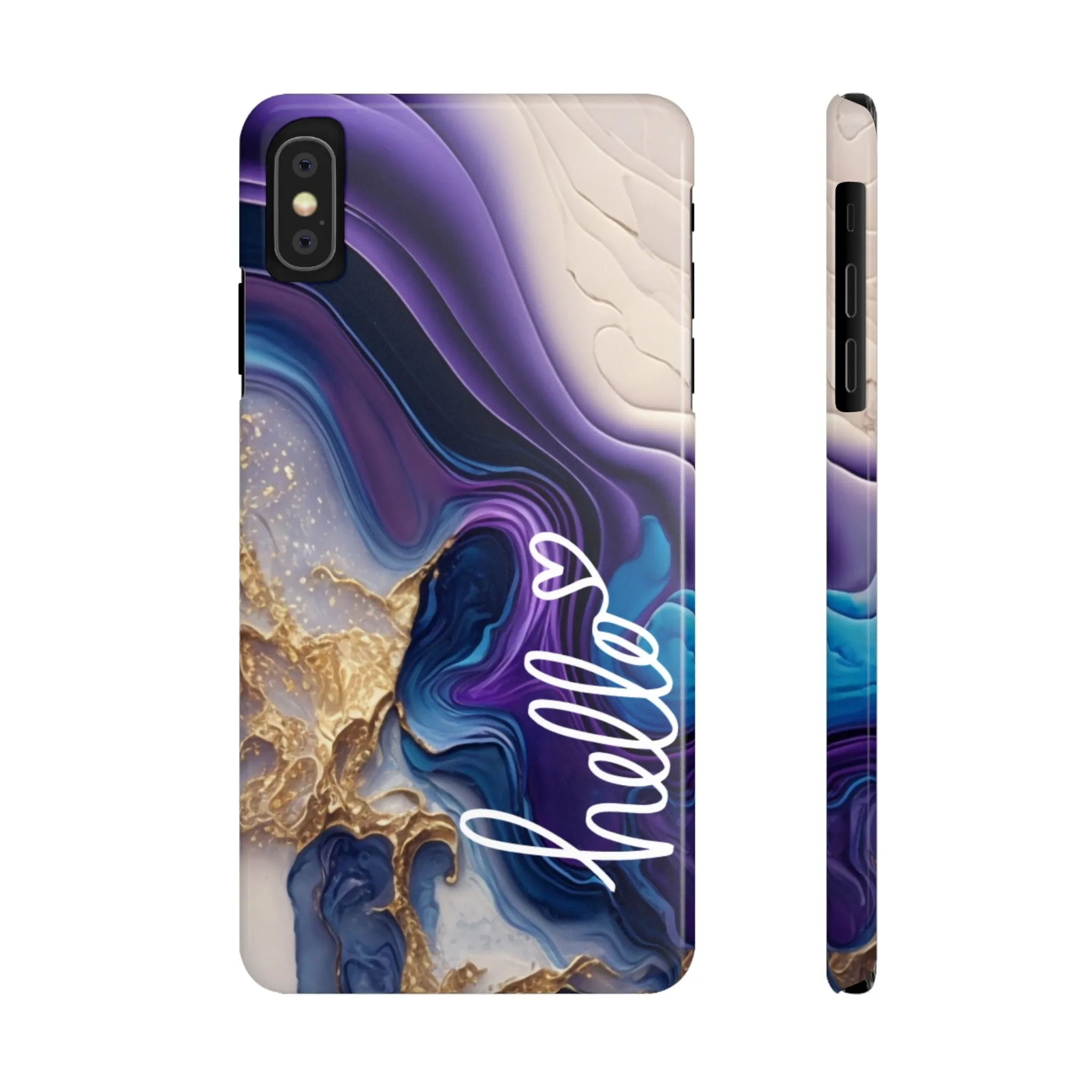 Elegant Blue and Gold Marble 'Hello' iPhone Case - Stylish and Chic Protective Cover