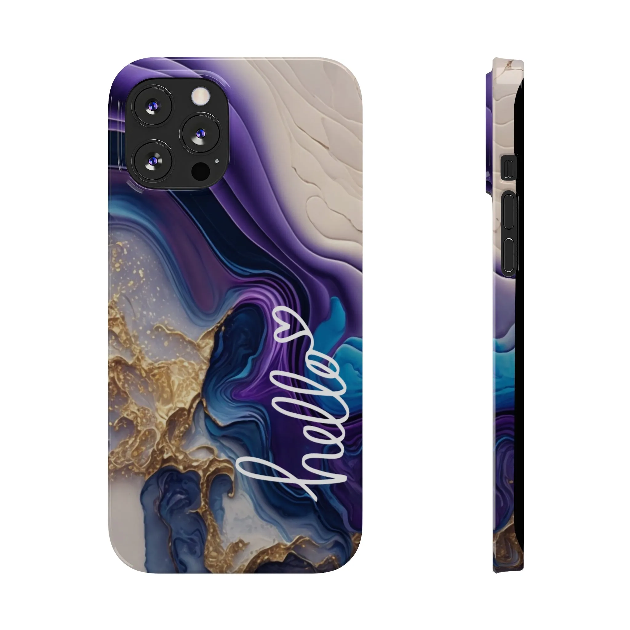 Elegant Blue and Gold Marble 'Hello' iPhone Case - Stylish and Chic Protective Cover