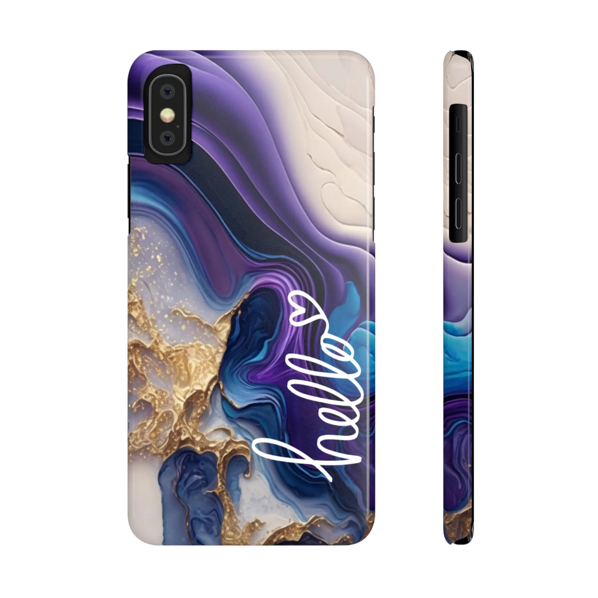 Elegant Blue and Gold Marble 'Hello' iPhone Case - Stylish and Chic Protective Cover