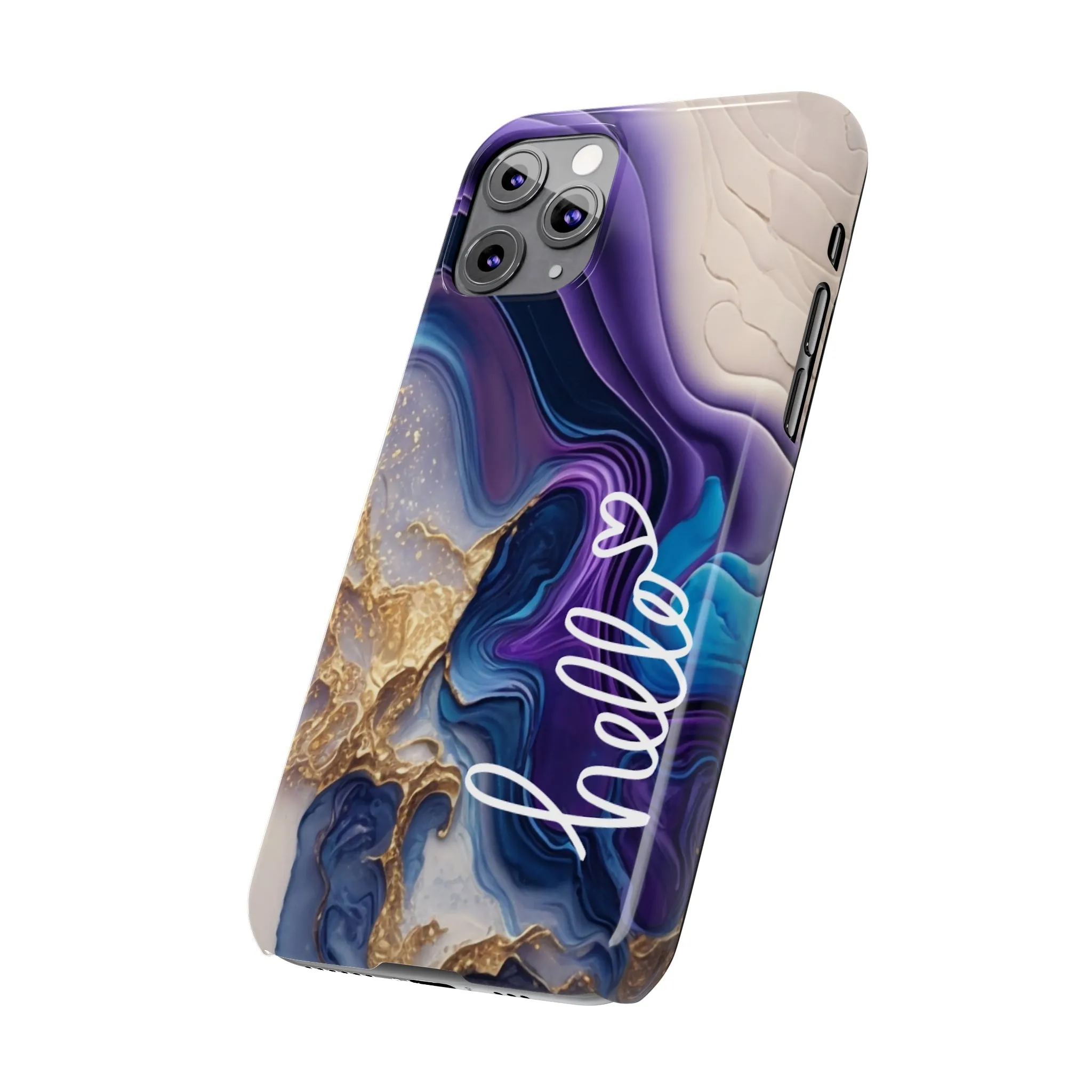 Elegant Blue and Gold Marble 'Hello' iPhone Case - Stylish and Chic Protective Cover
