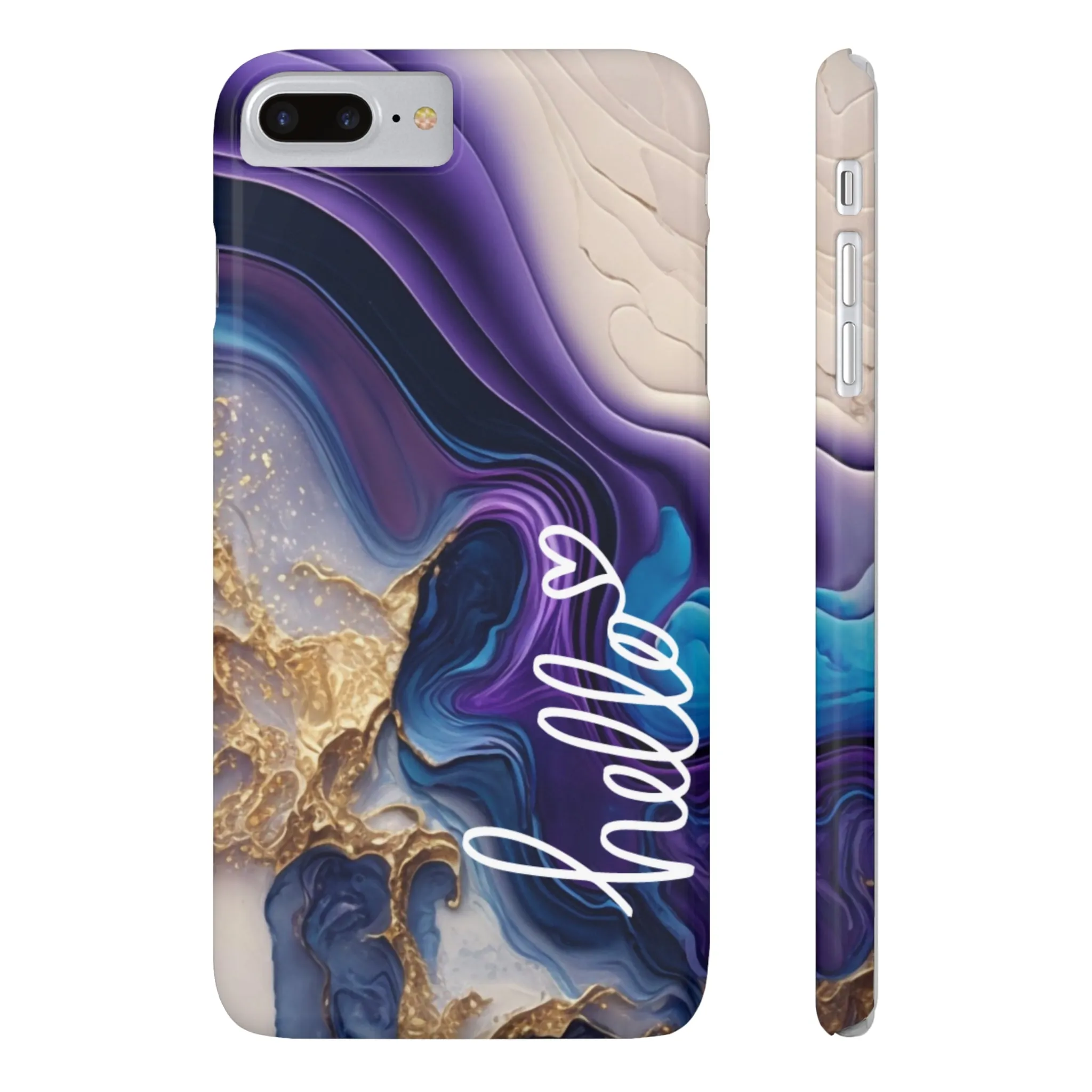 Elegant Blue and Gold Marble 'Hello' iPhone Case - Stylish and Chic Protective Cover