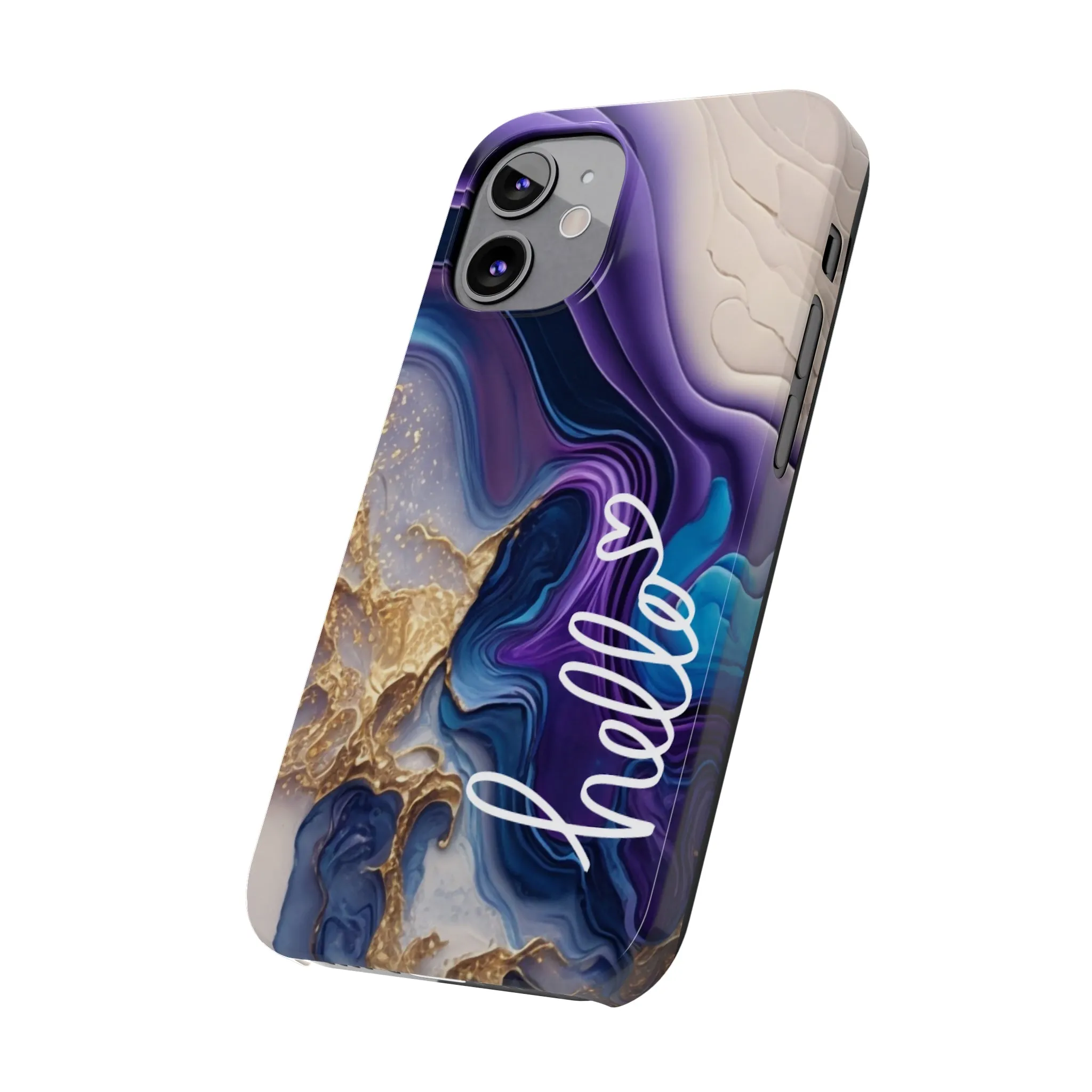 Elegant Blue and Gold Marble 'Hello' iPhone Case - Stylish and Chic Protective Cover