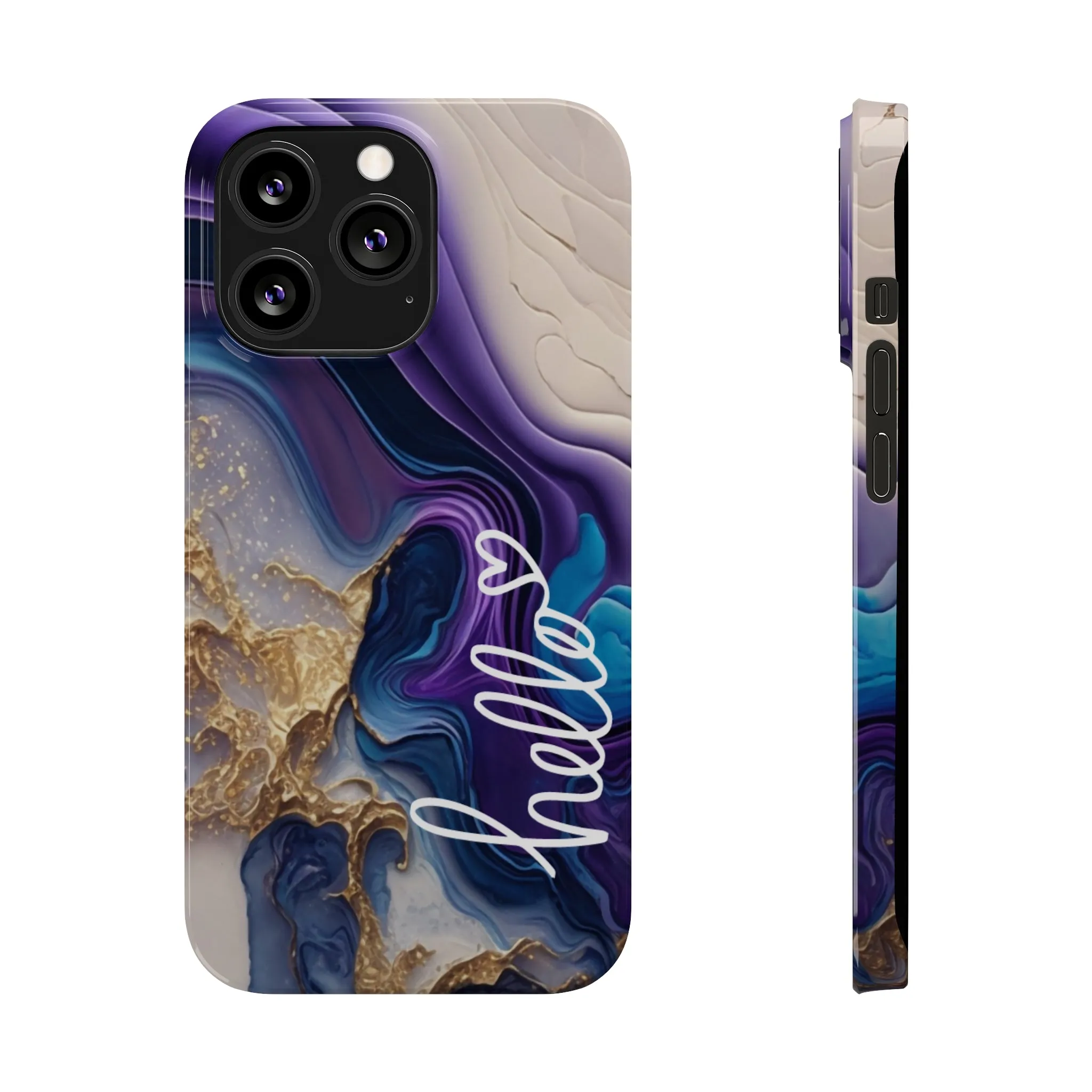 Elegant Blue and Gold Marble 'Hello' iPhone Case - Stylish and Chic Protective Cover