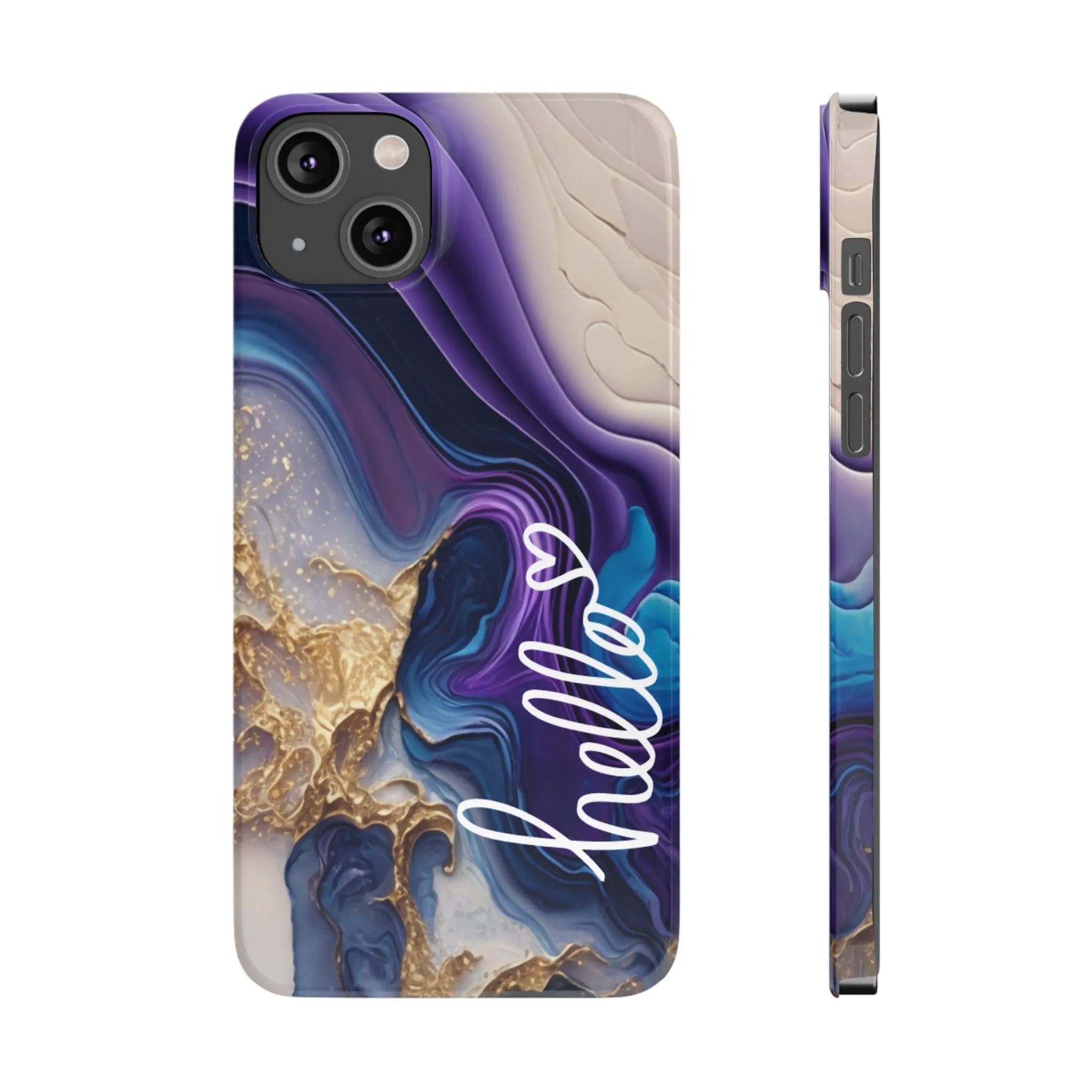 Elegant Blue and Gold Marble 'Hello' iPhone Case - Stylish and Chic Protective Cover