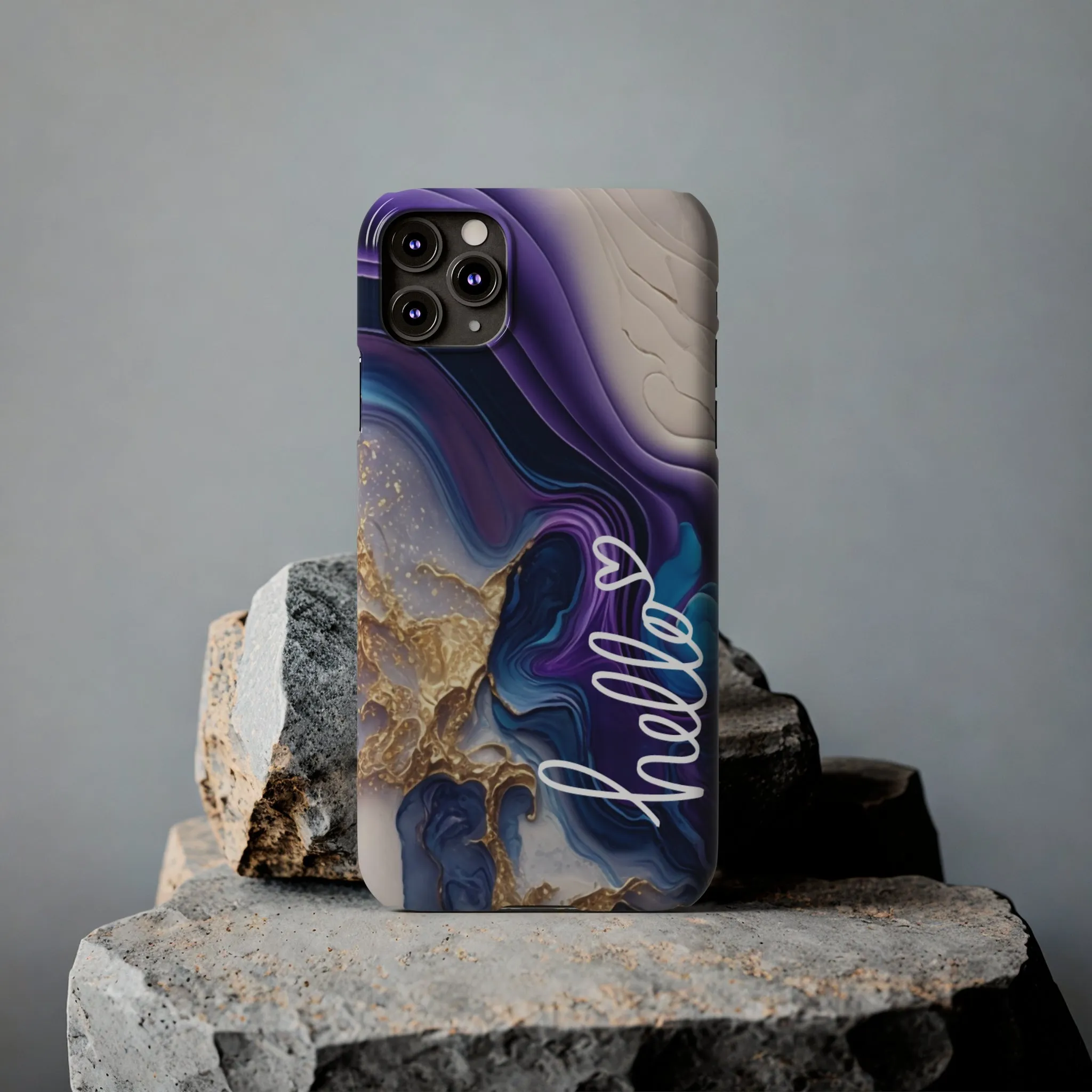 Elegant Blue and Gold Marble 'Hello' iPhone Case - Stylish and Chic Protective Cover
