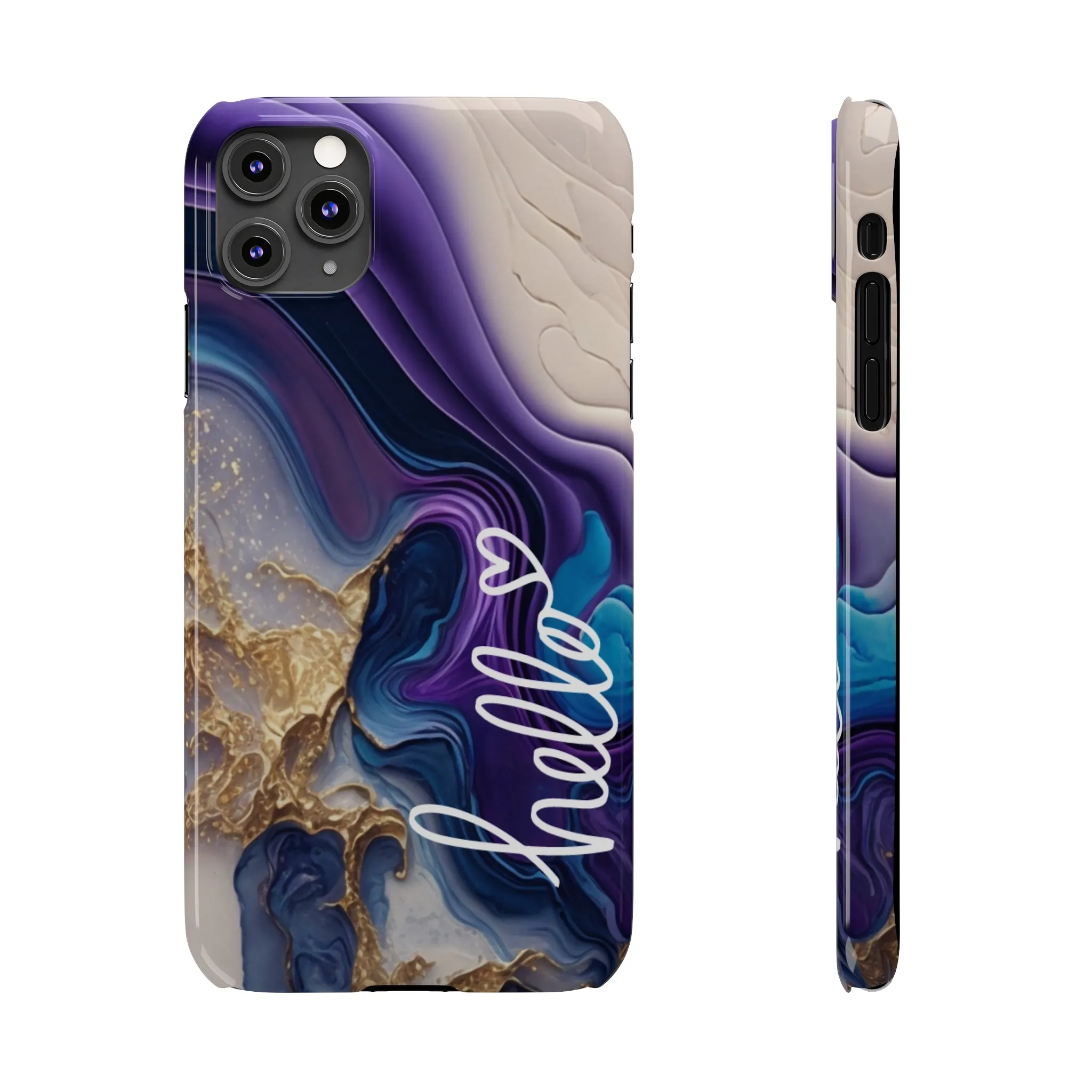 Elegant Blue and Gold Marble 'Hello' iPhone Case - Stylish and Chic Protective Cover