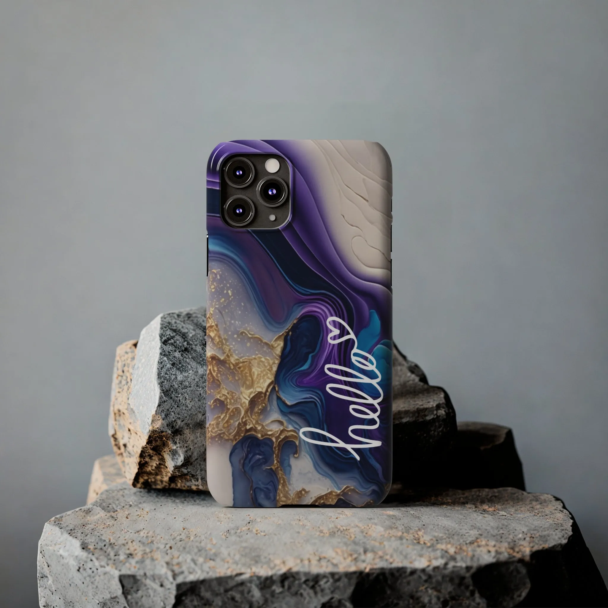 Elegant Blue and Gold Marble 'Hello' iPhone Case - Stylish and Chic Protective Cover
