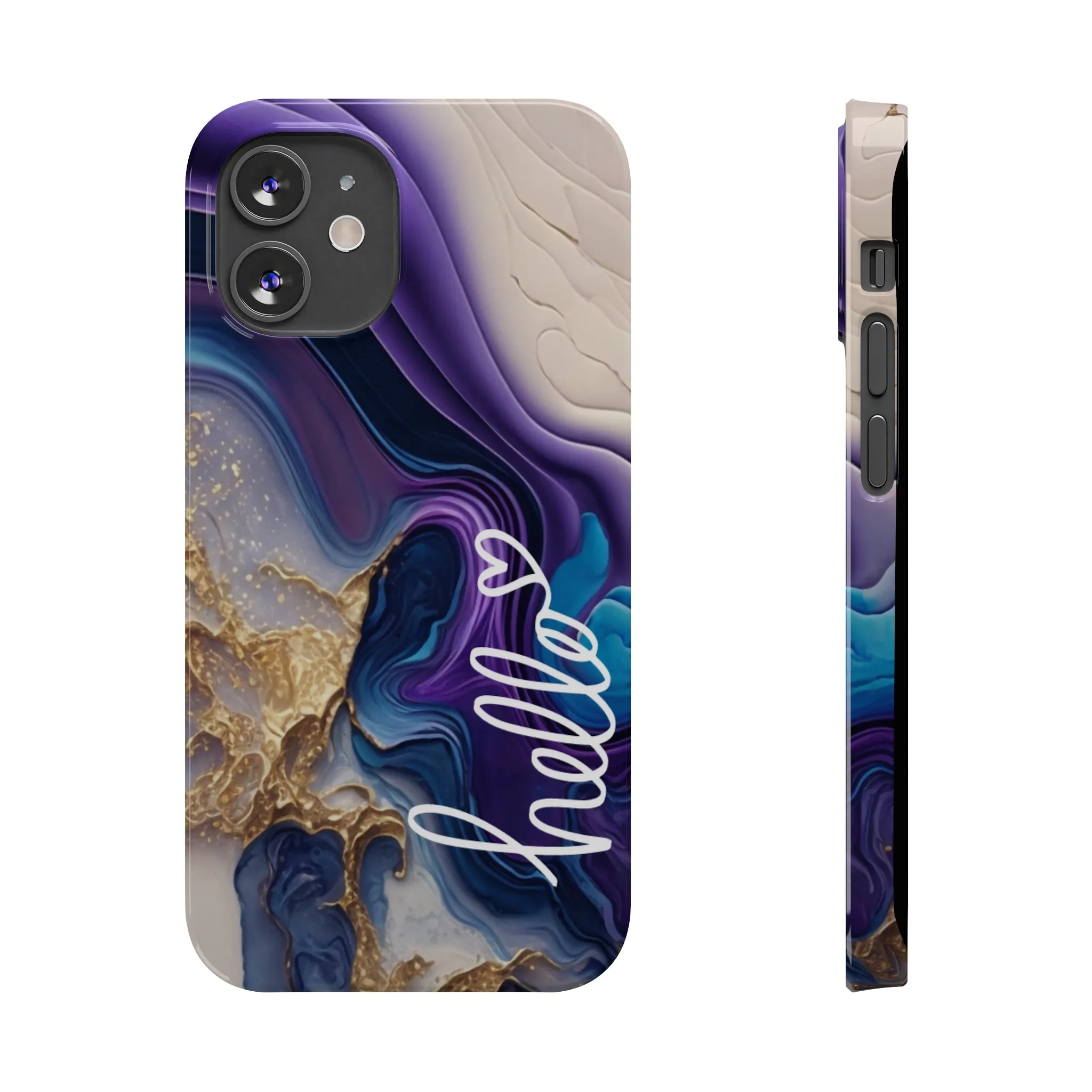 Elegant Blue and Gold Marble 'Hello' iPhone Case - Stylish and Chic Protective Cover