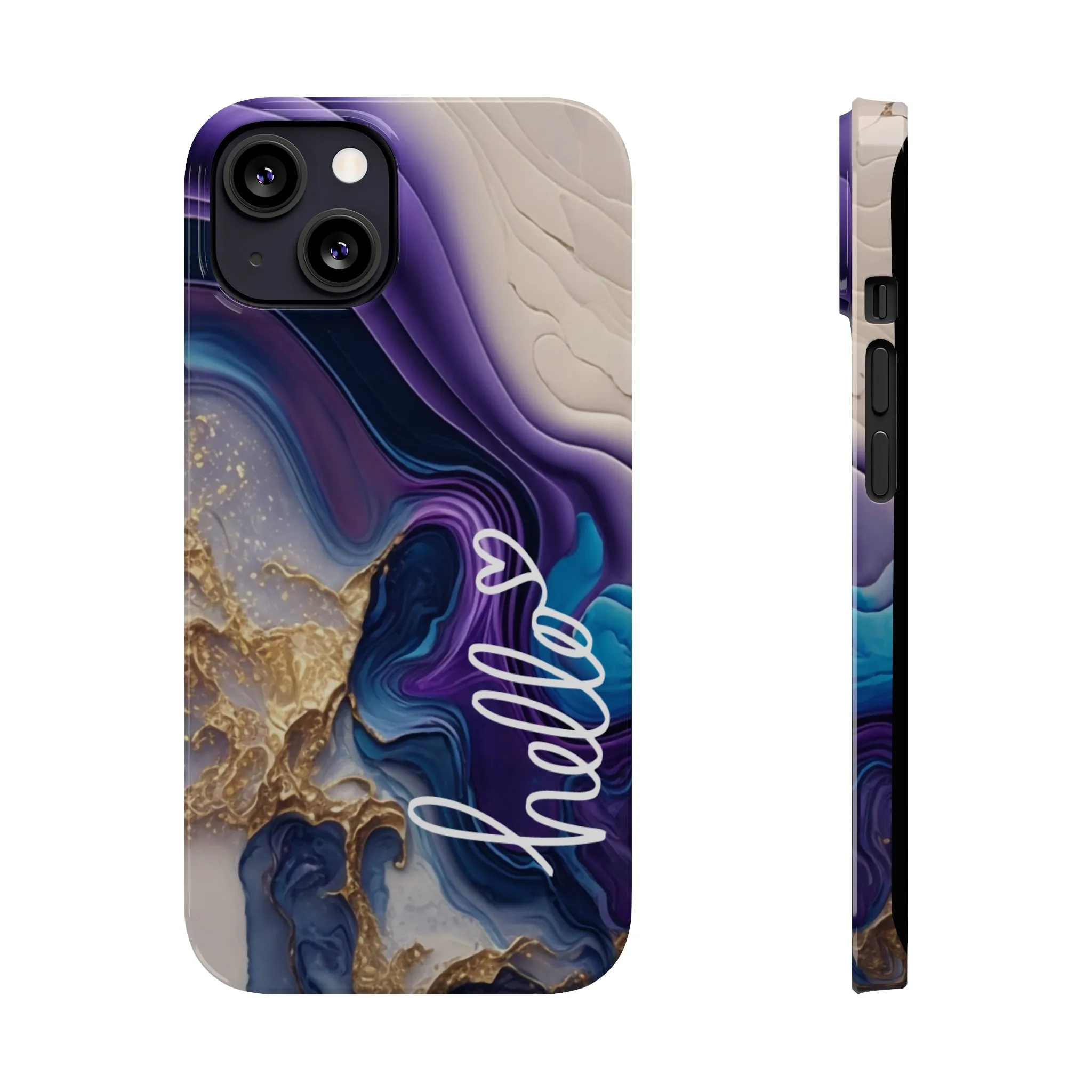 Elegant Blue and Gold Marble 'Hello' iPhone Case - Stylish and Chic Protective Cover