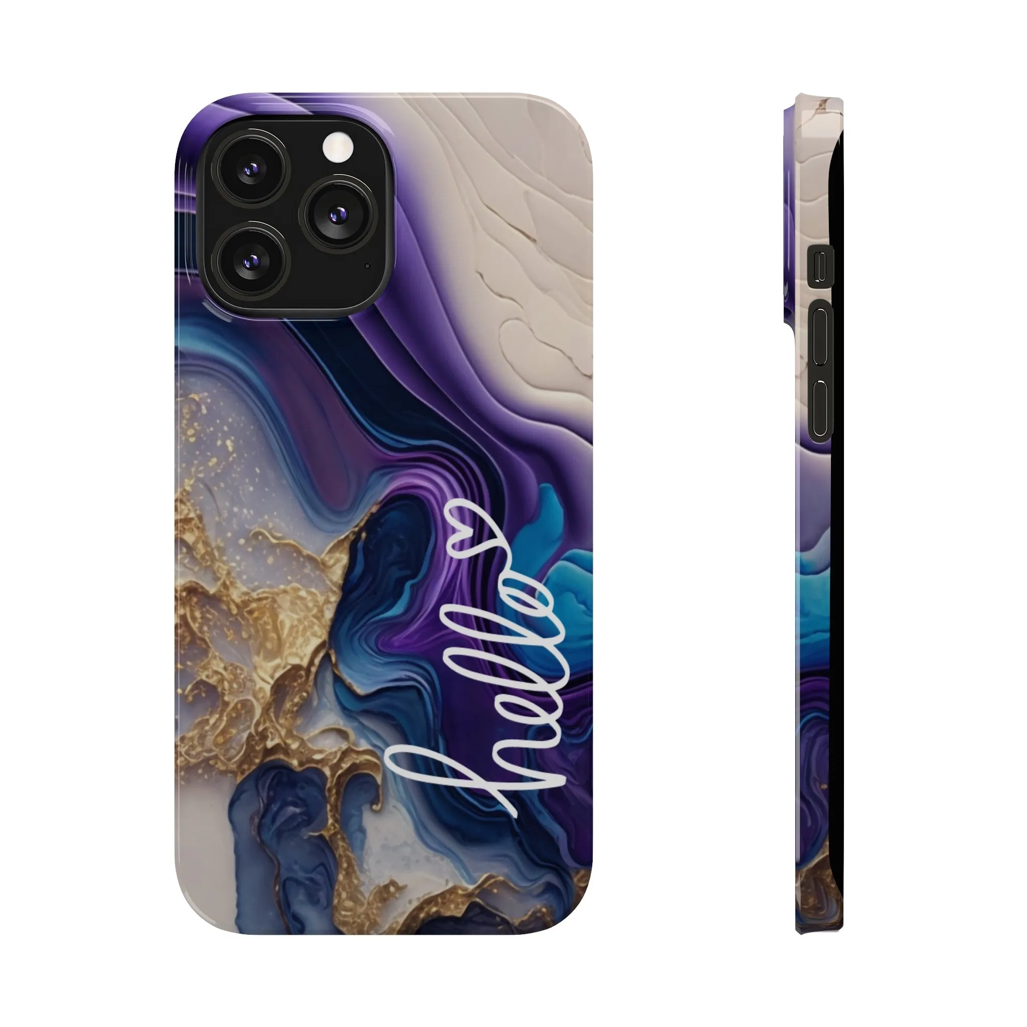 Elegant Blue and Gold Marble 'Hello' iPhone Case - Stylish and Chic Protective Cover