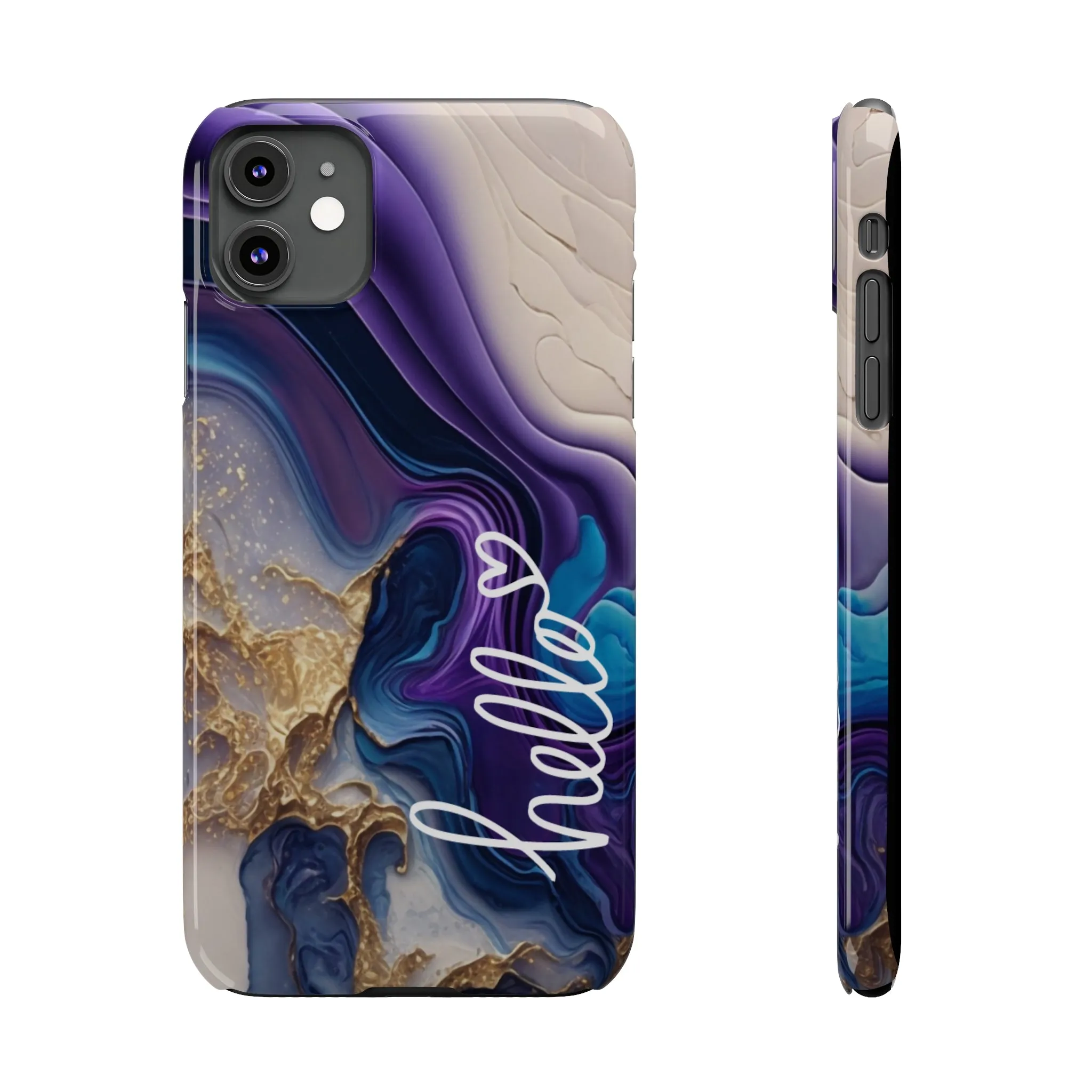 Elegant Blue and Gold Marble 'Hello' iPhone Case - Stylish and Chic Protective Cover