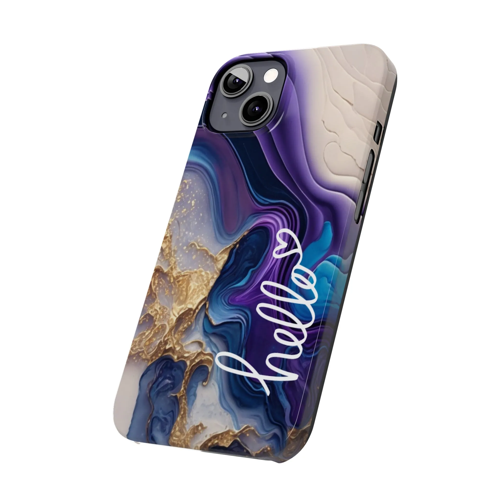 Elegant Blue and Gold Marble 'Hello' iPhone Case - Stylish and Chic Protective Cover