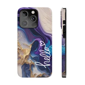Elegant Blue and Gold Marble 'Hello' iPhone Case - Stylish and Chic Protective Cover