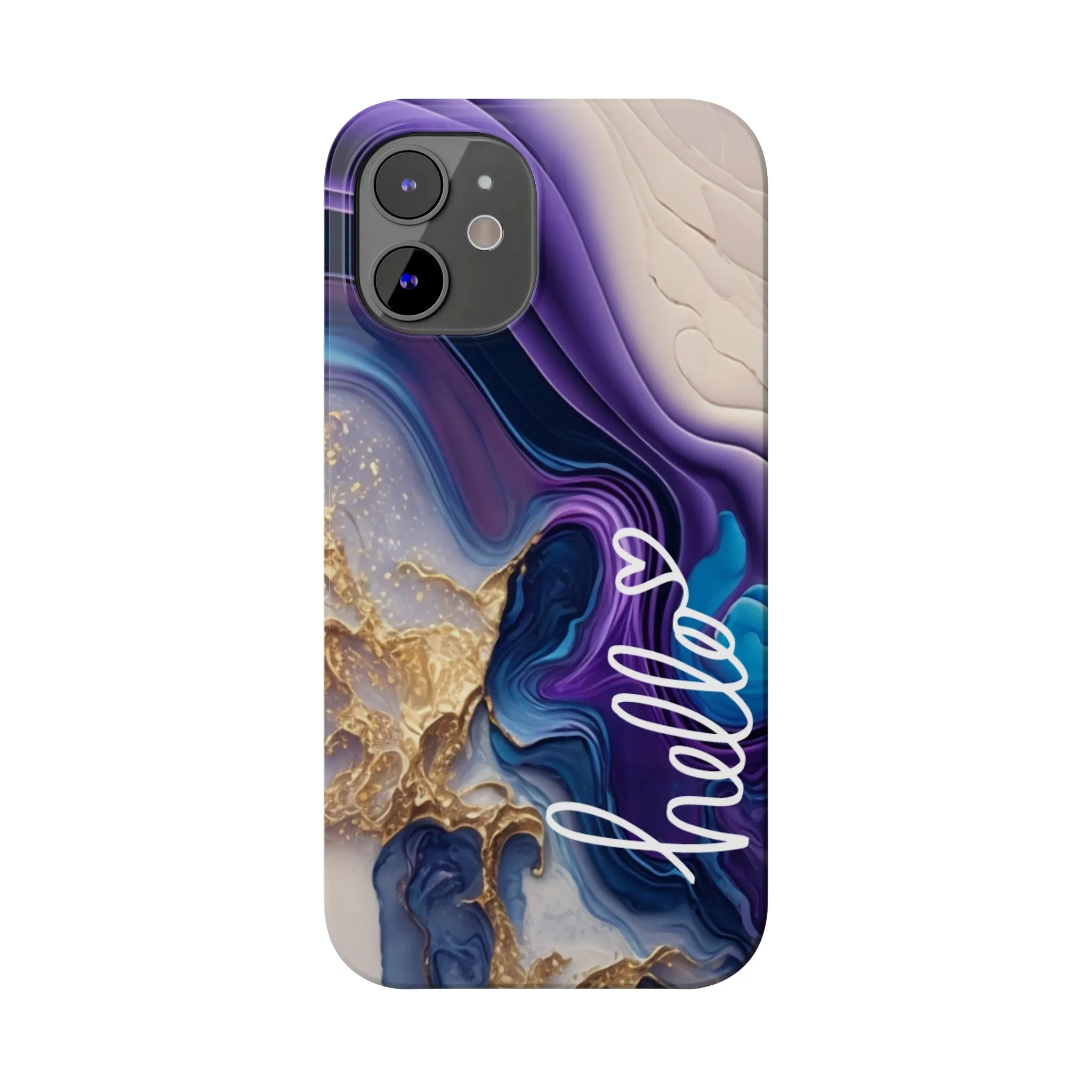 Elegant Blue and Gold Marble 'Hello' iPhone Case - Stylish and Chic Protective Cover
