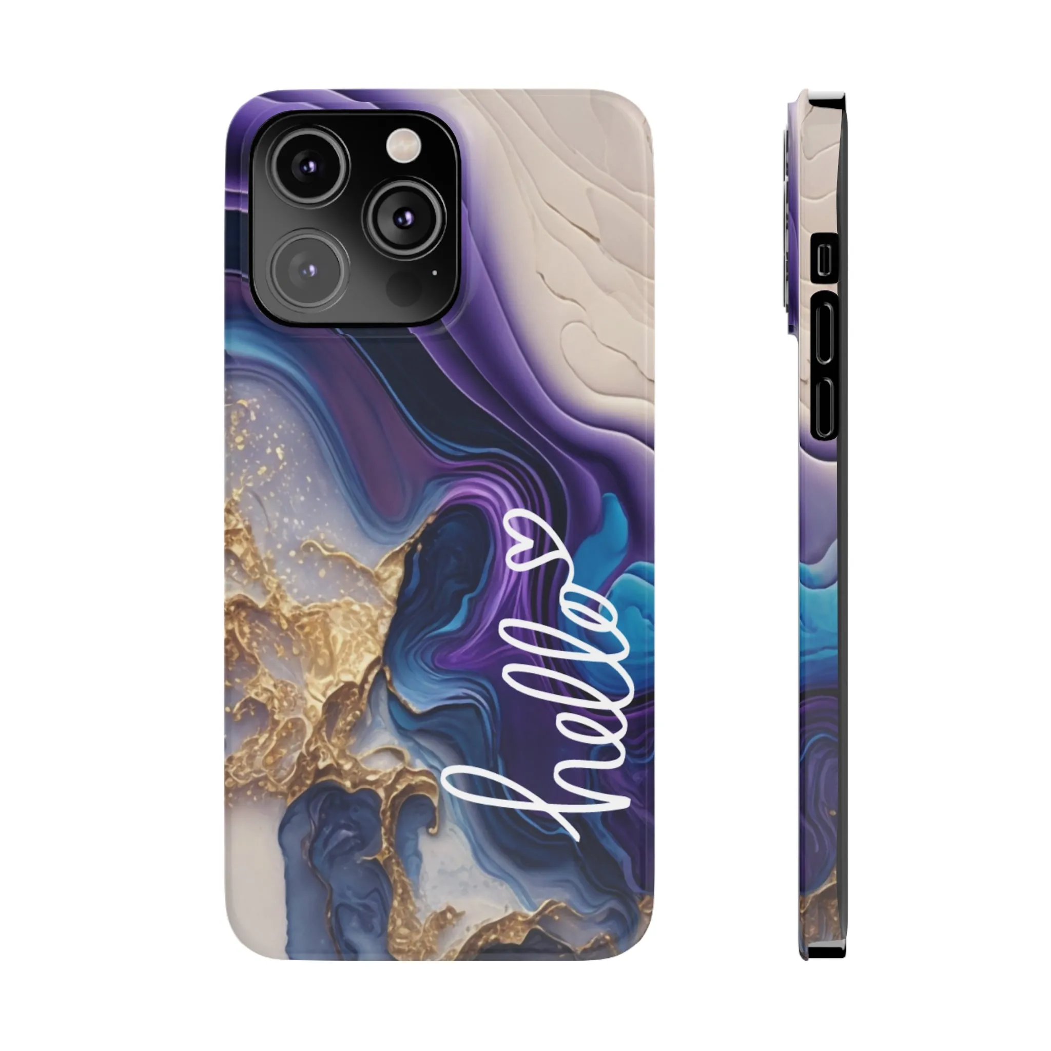 Elegant Blue and Gold Marble 'Hello' iPhone Case - Stylish and Chic Protective Cover