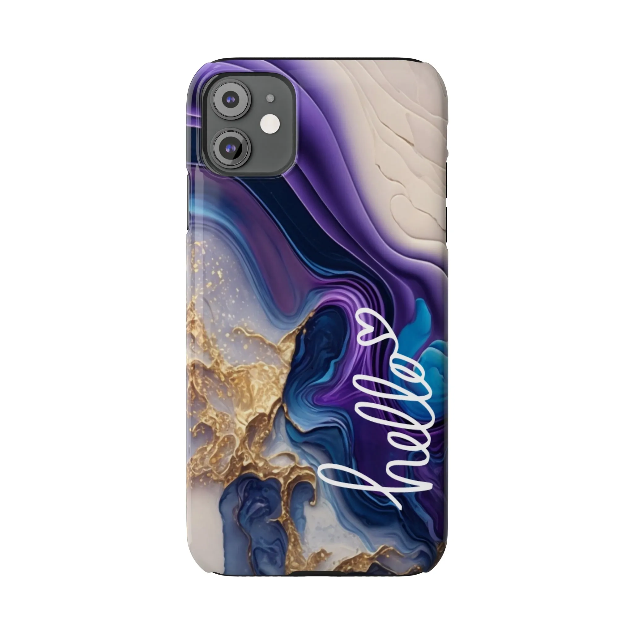 Elegant Blue and Gold Marble 'Hello' iPhone Case - Stylish and Chic Protective Cover