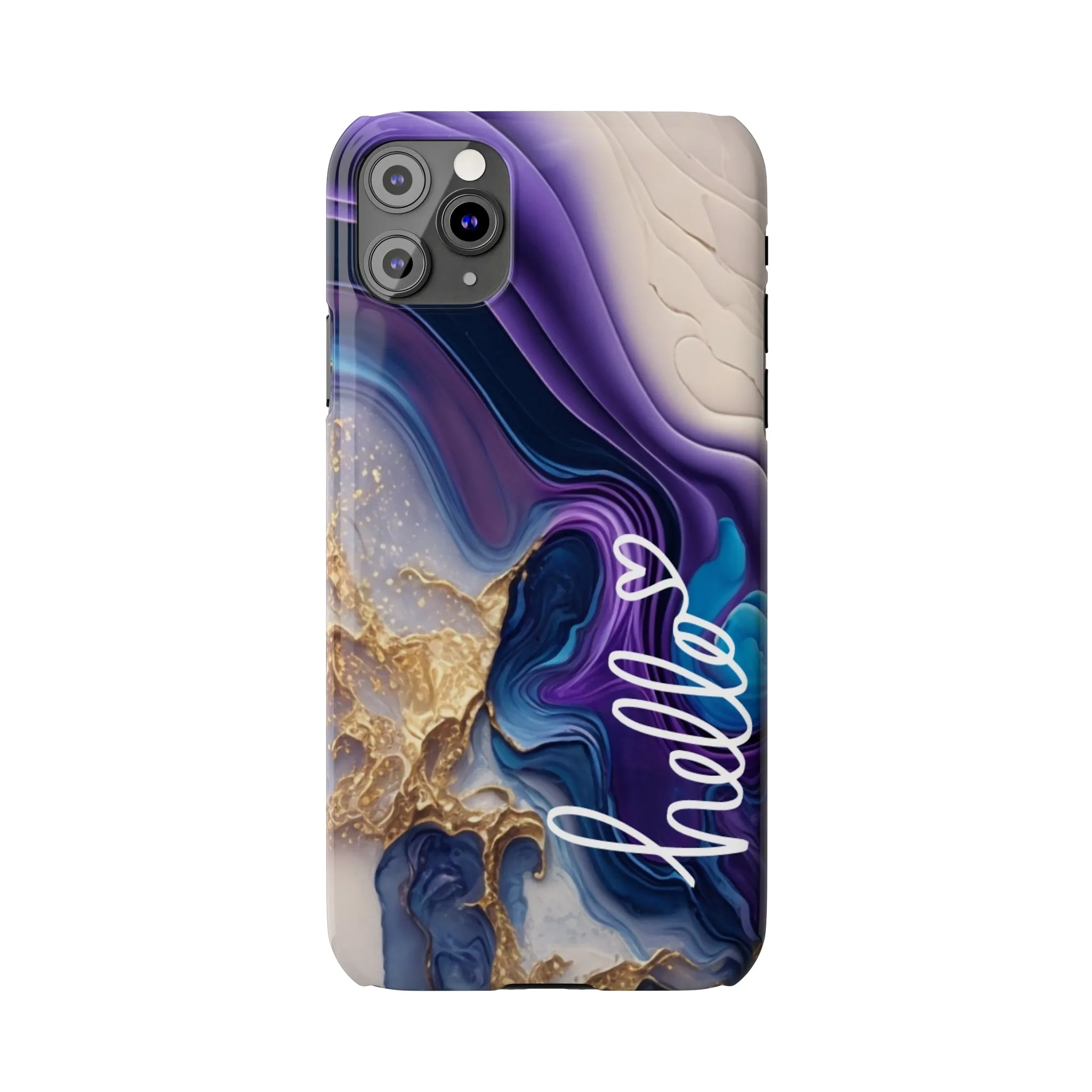Elegant Blue and Gold Marble 'Hello' iPhone Case - Stylish and Chic Protective Cover