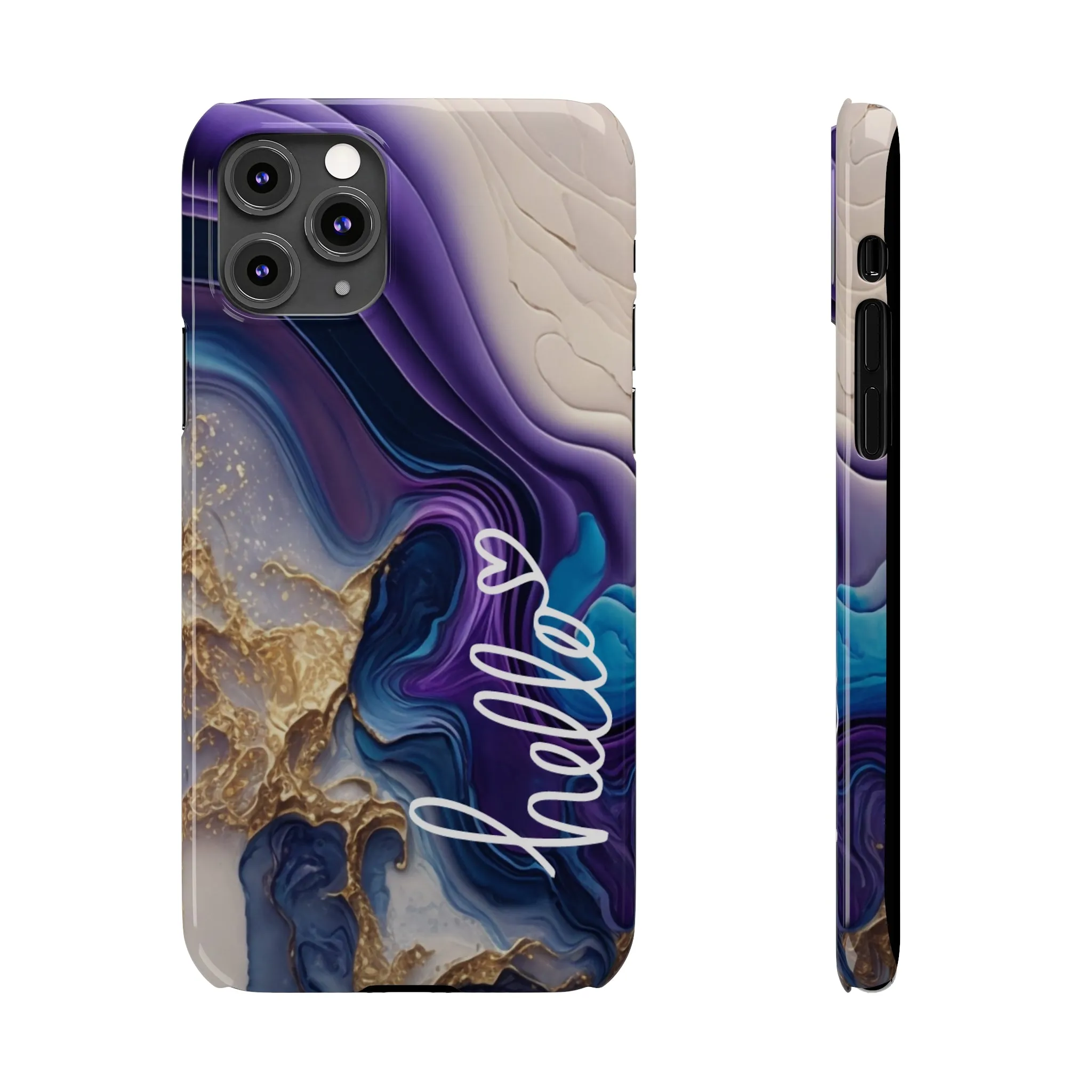 Elegant Blue and Gold Marble 'Hello' iPhone Case - Stylish and Chic Protective Cover