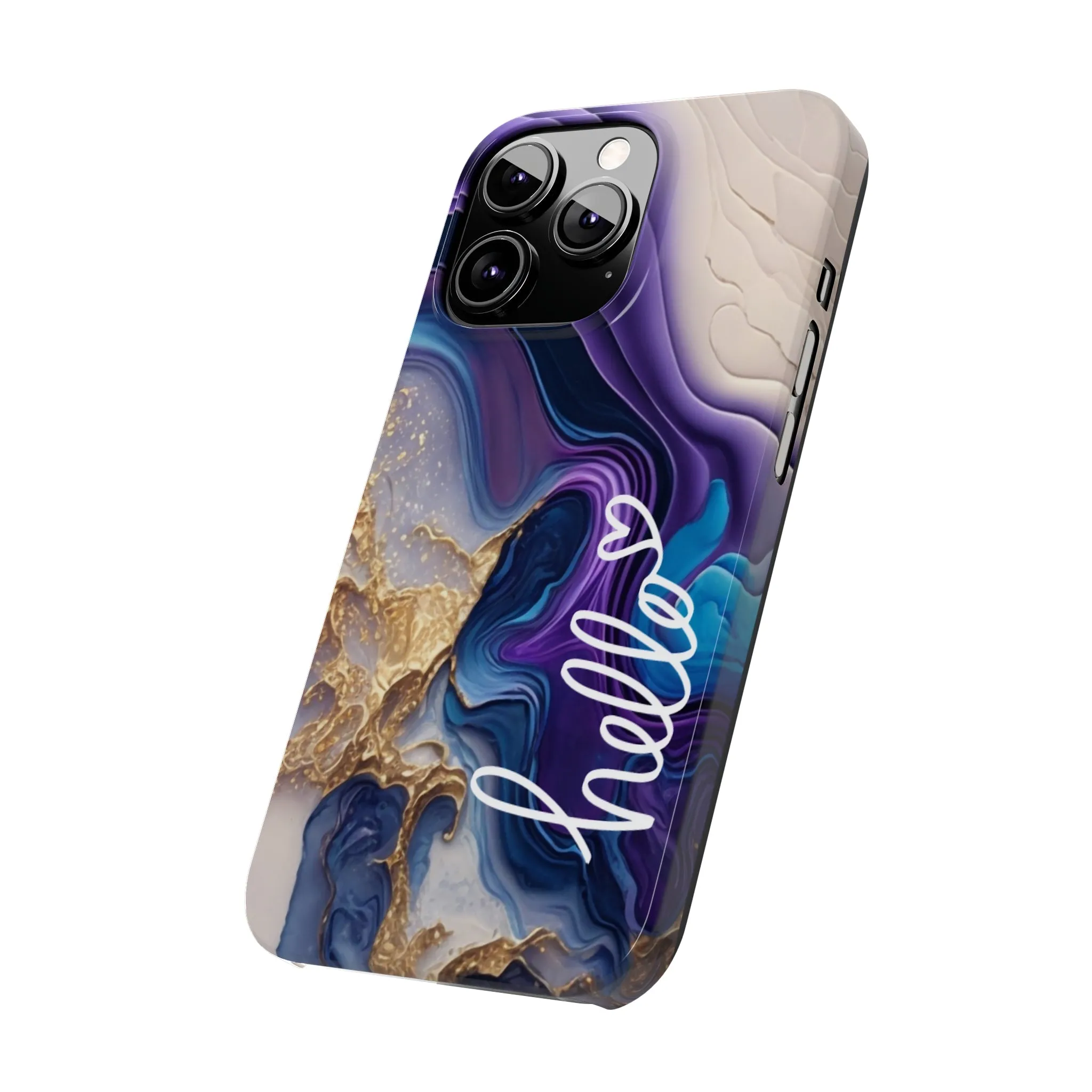 Elegant Blue and Gold Marble 'Hello' iPhone Case - Stylish and Chic Protective Cover