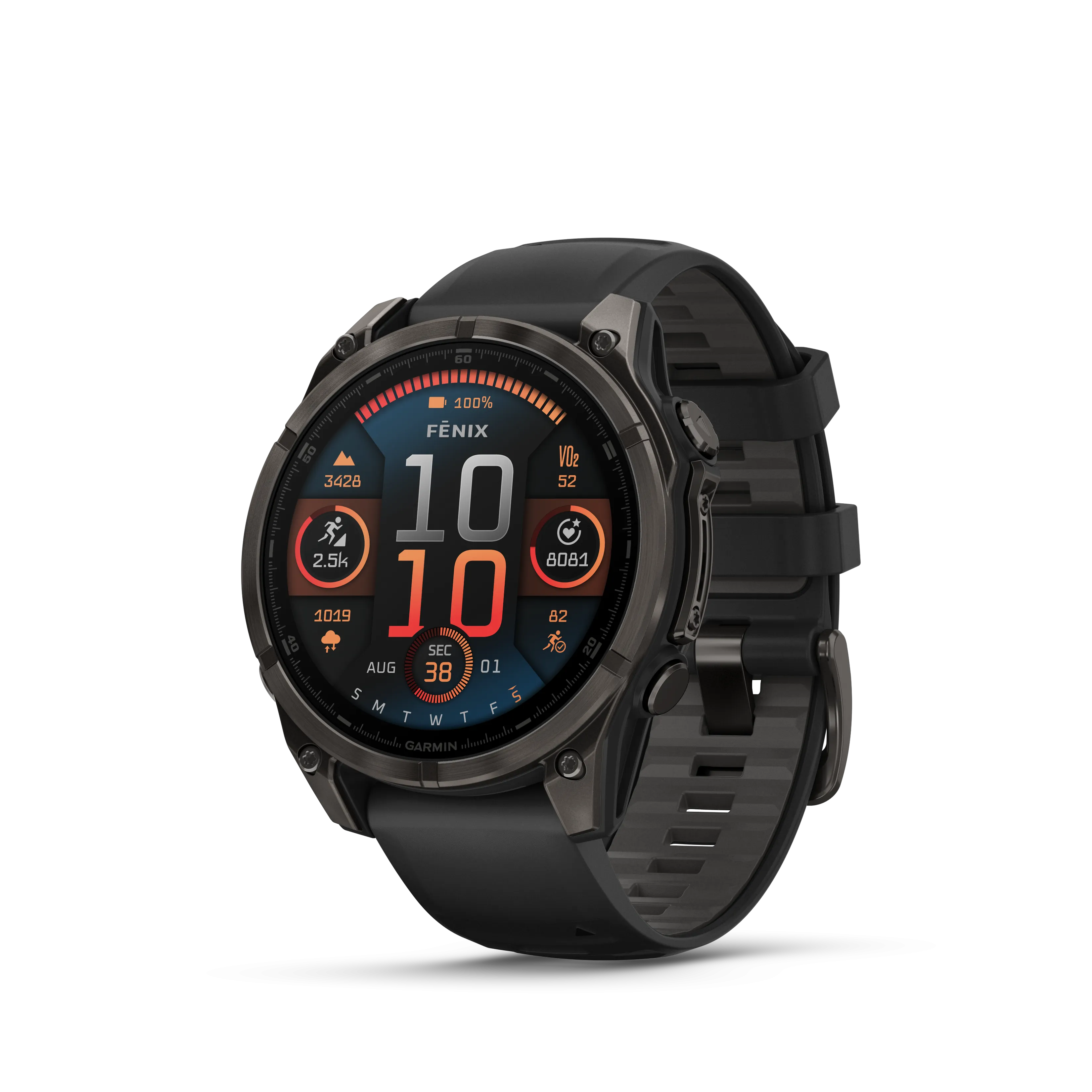Fenix 8 Smartwatch, 47mm - AMOLED Sapphire, Carbon Grey DLC With Black/Pebble Grey Silicone Band - 010-02904-21