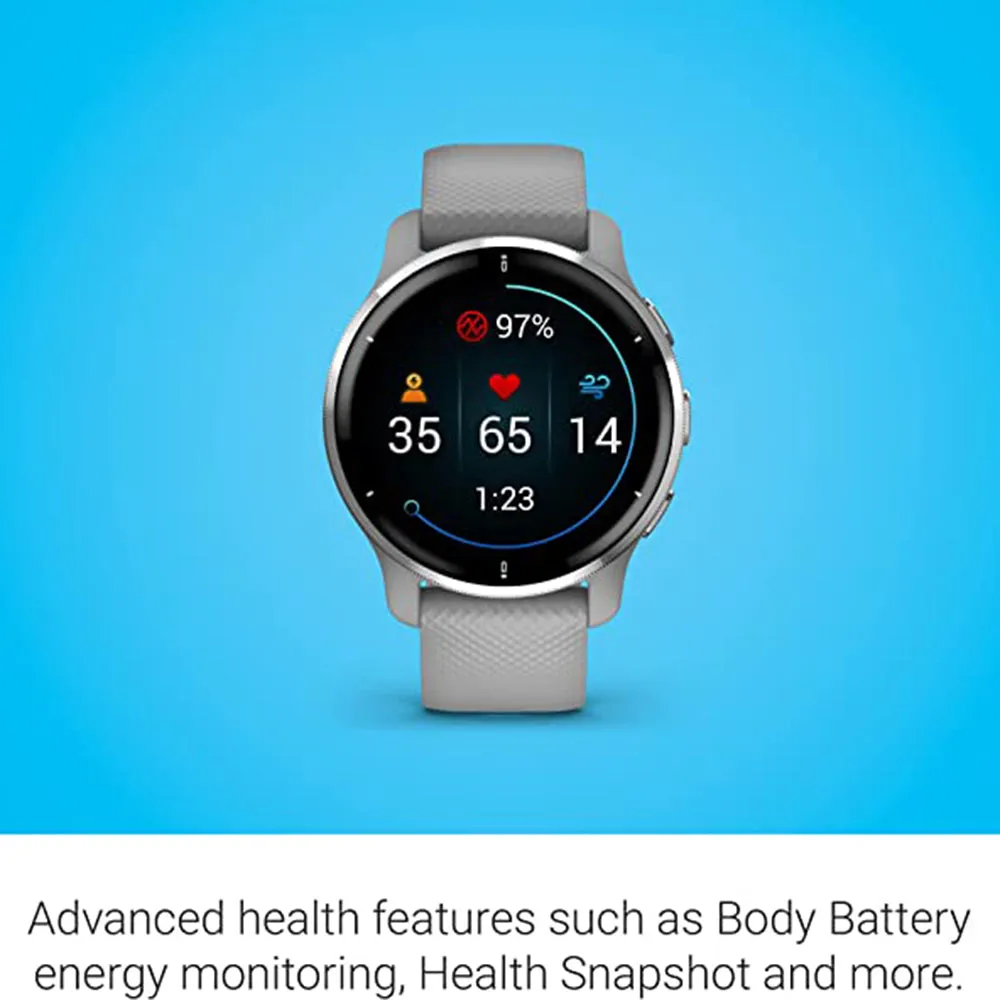 Garmin Venu 2 Plus Silver with Gray Band Advanced Health Monitoring and Fitness Features with Call and Text GPS Smartwatch - 010-02496-00(2)