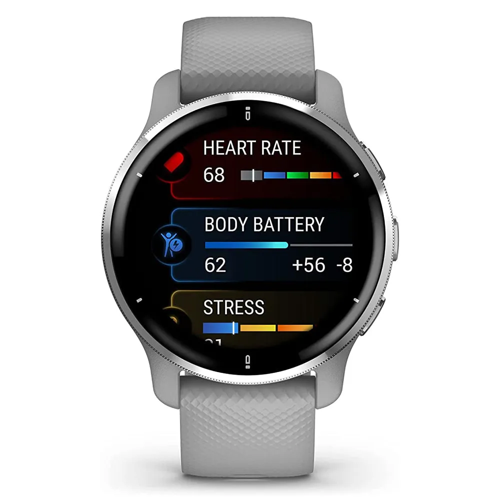 Garmin Venu 2 Plus Silver with Gray Band Advanced Health Monitoring and Fitness Features with Call and Text GPS Smartwatch - 010-02496-00(2)