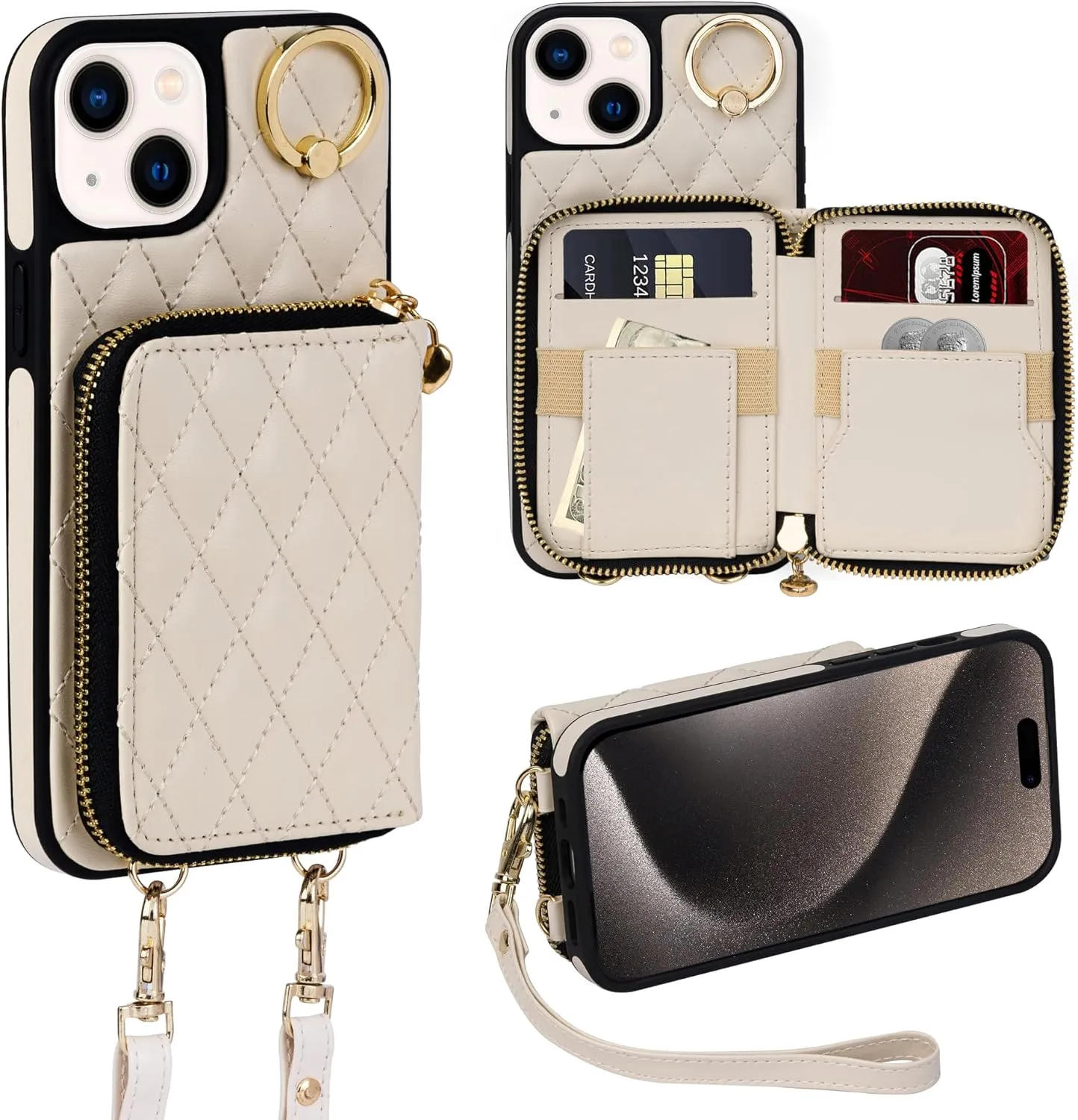 i Phone 16 Pro Max 6.7'' Wallet Case Crossbody Zipper Purse RFID Blocking Card Holders