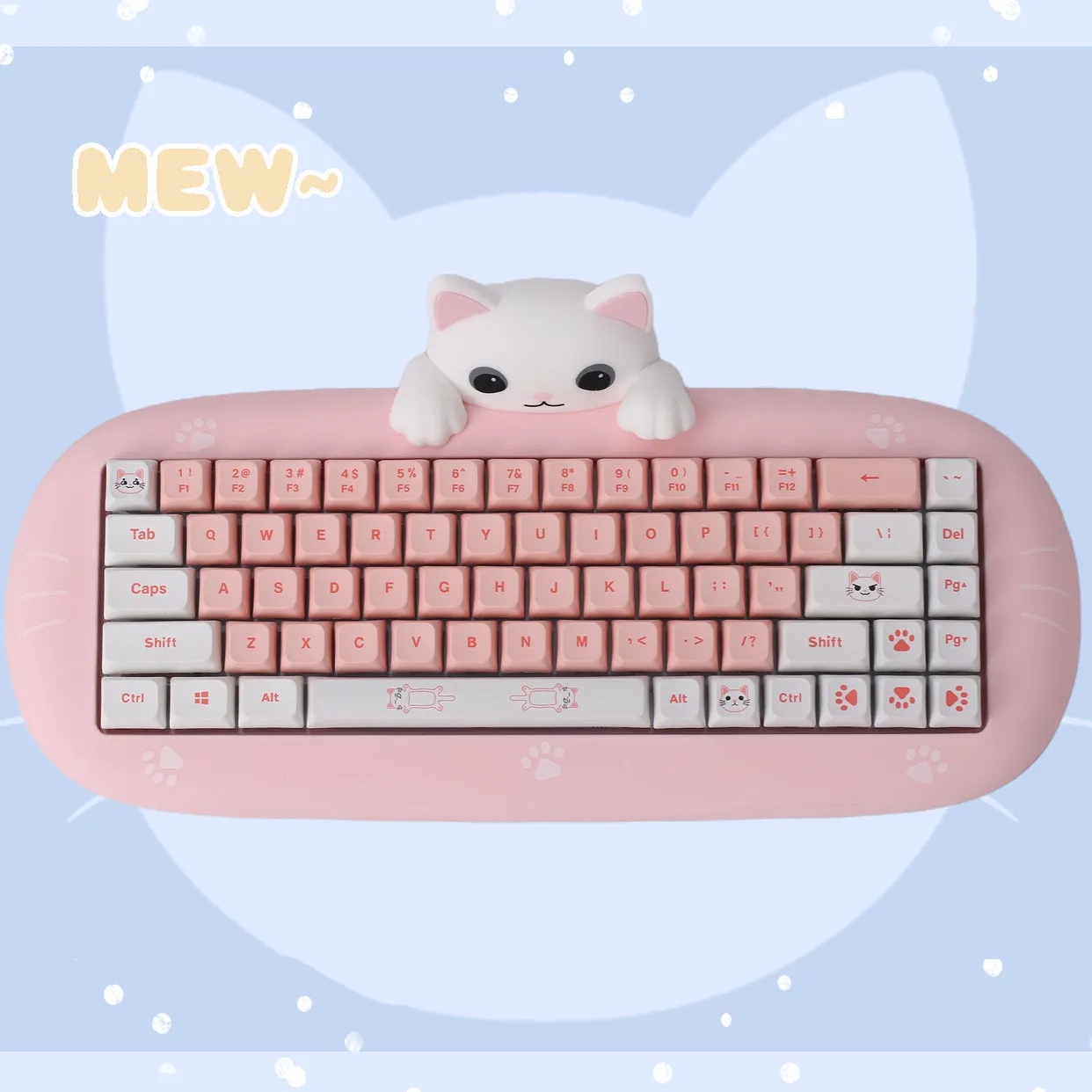 Kawaii Cat-Shaped Pink Wireless Bluetooth Mechanical Keyboard
