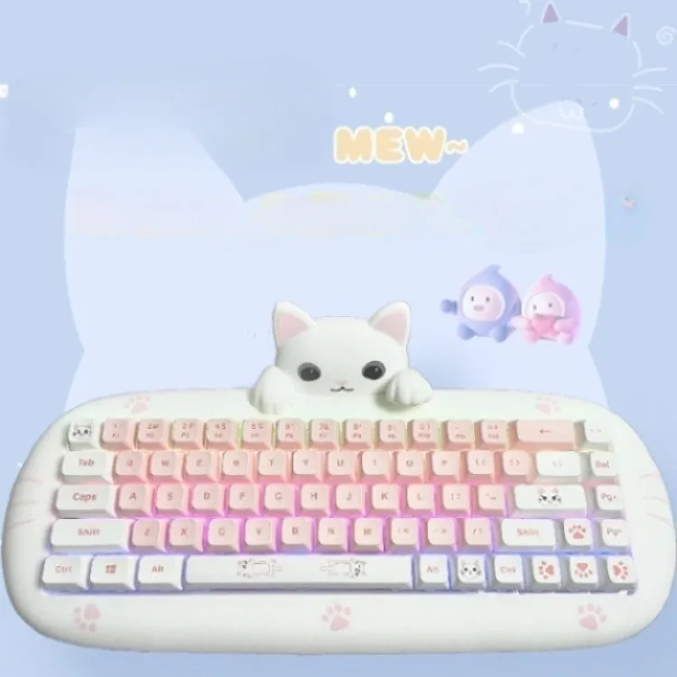 Kawaii Cat-Shaped Pink Wireless Bluetooth Mechanical Keyboard