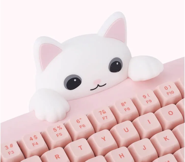 Kawaii Cat-Shaped Pink Wireless Bluetooth Mechanical Keyboard