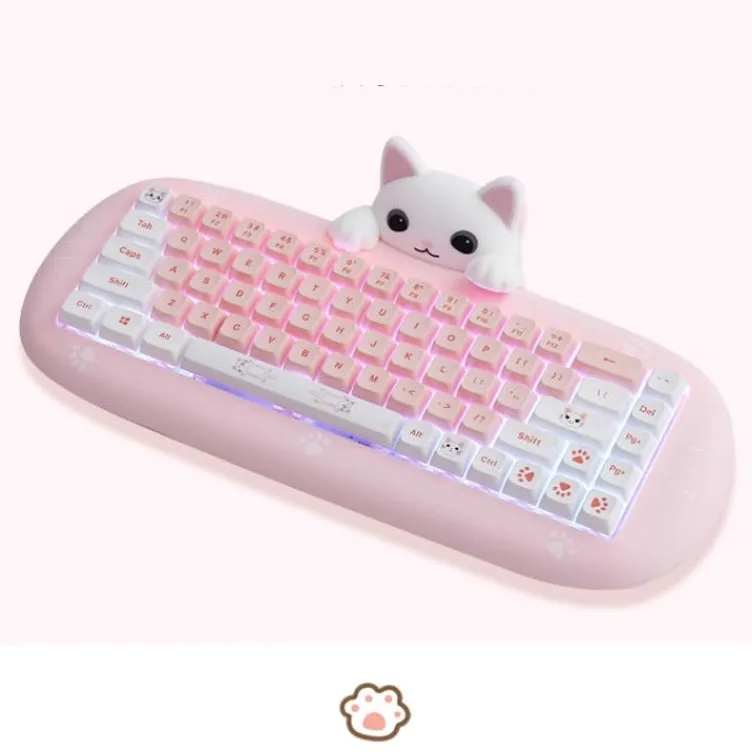 Kawaii Cat-Shaped Pink Wireless Bluetooth Mechanical Keyboard