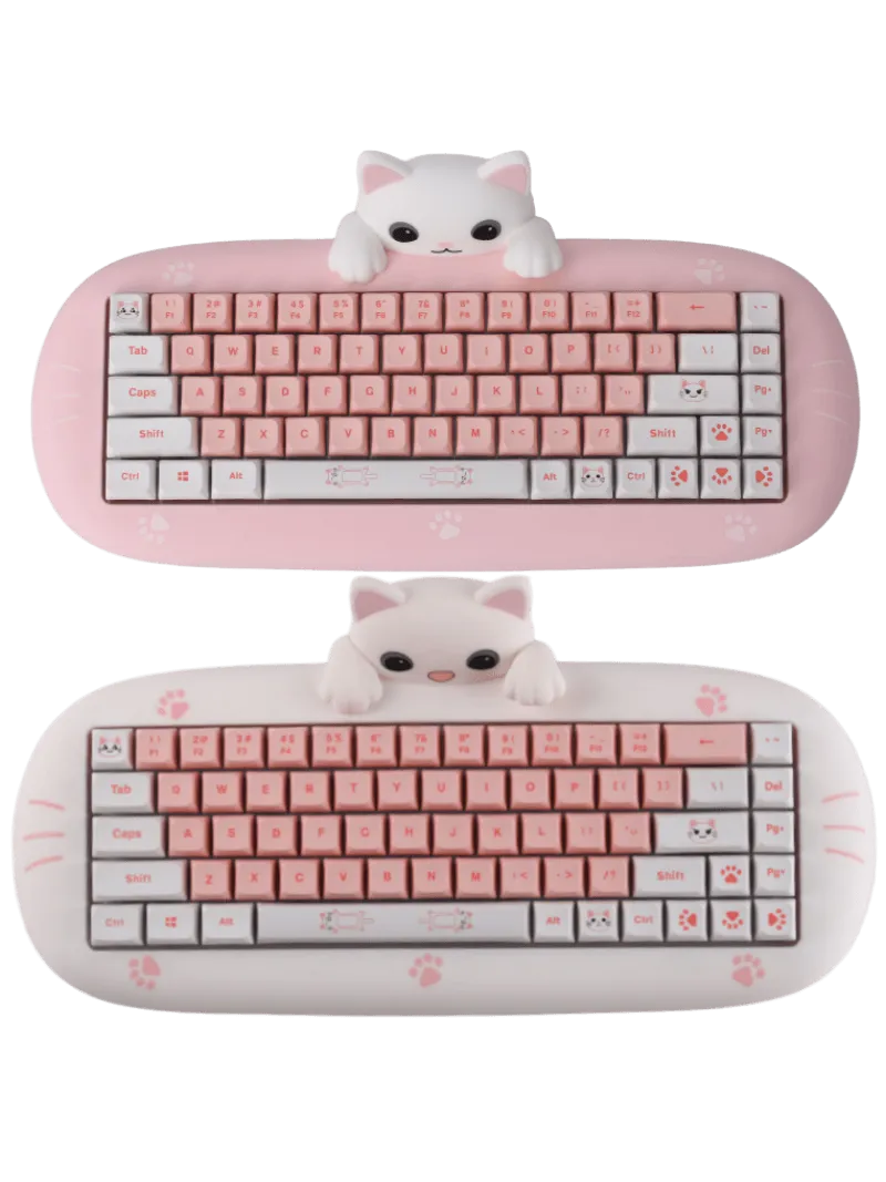 Kawaii Cat-Shaped Pink Wireless Bluetooth Mechanical Keyboard