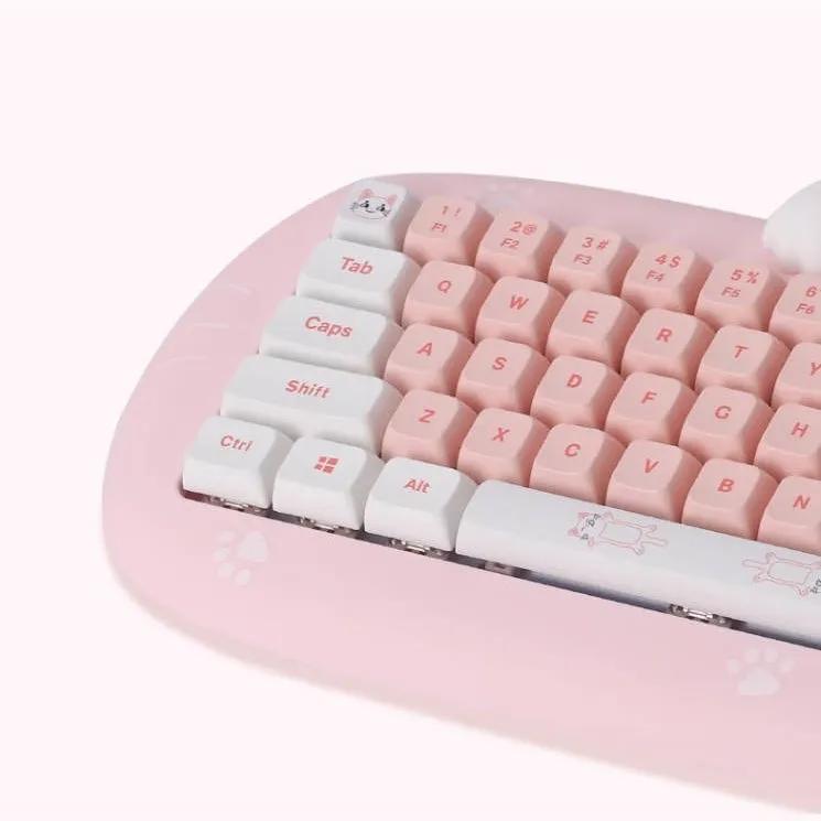 Kawaii Cat-Shaped Pink Wireless Bluetooth Mechanical Keyboard