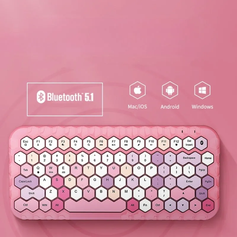 Kawaii Morandi Color Honeycomb Design Wireless Bluetooth Keyboard