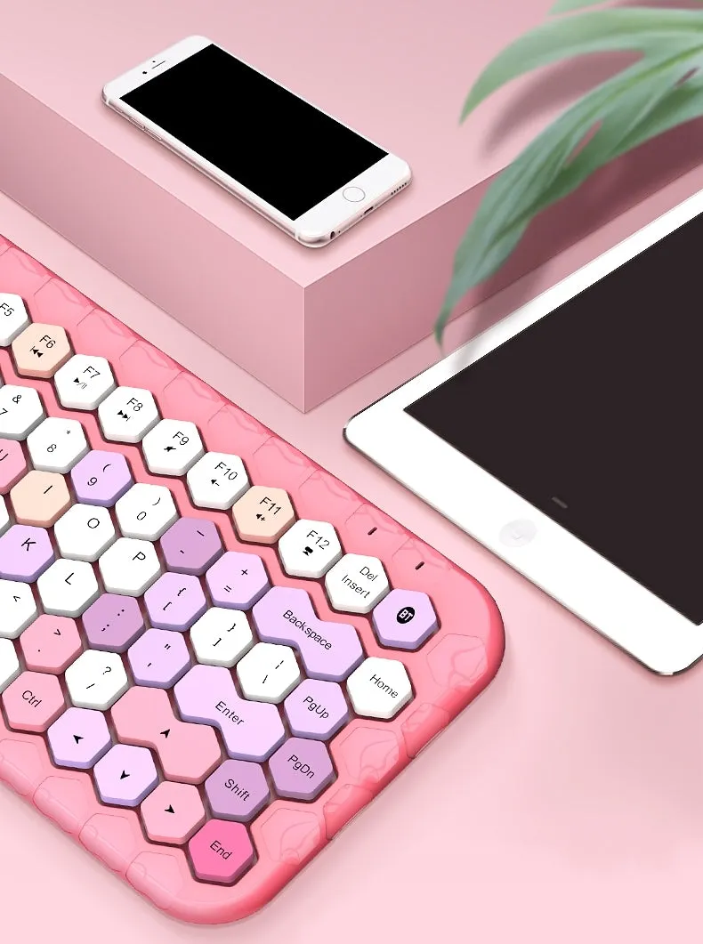 Kawaii Morandi Color Honeycomb Design Wireless Bluetooth Keyboard