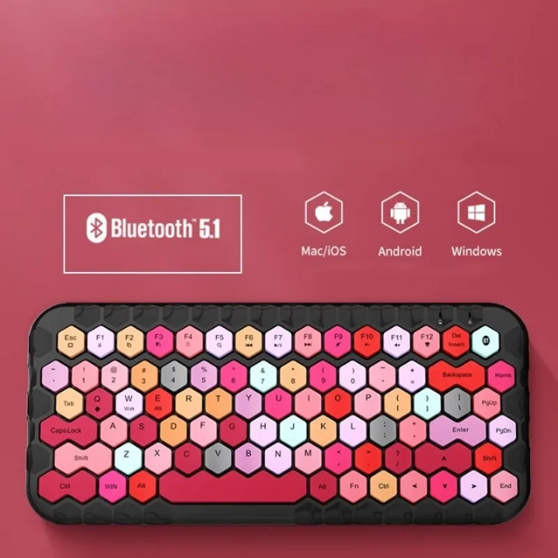 Kawaii Morandi Color Honeycomb Design Wireless Bluetooth Keyboard