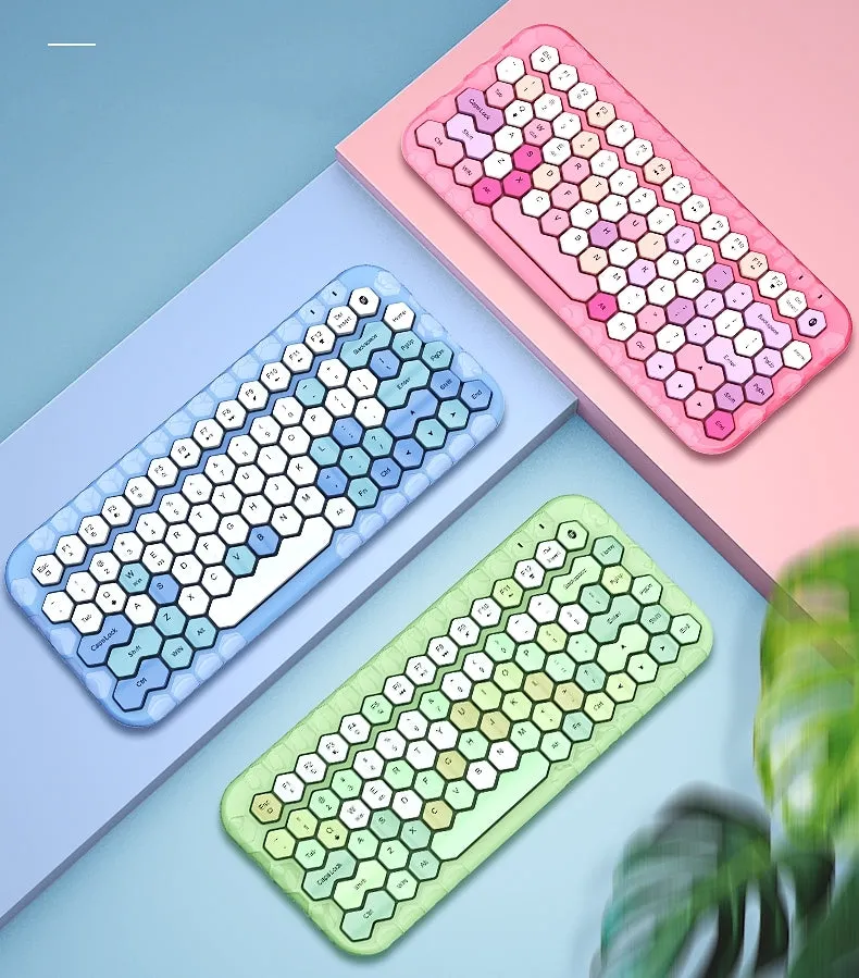 Kawaii Morandi Color Honeycomb Design Wireless Bluetooth Keyboard
