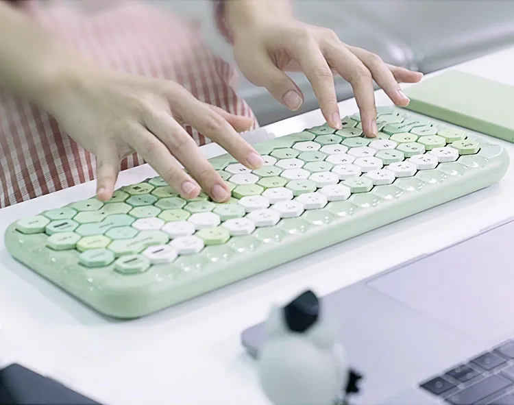 Kawaii Morandi Color Honeycomb Design Wireless Bluetooth Keyboard
