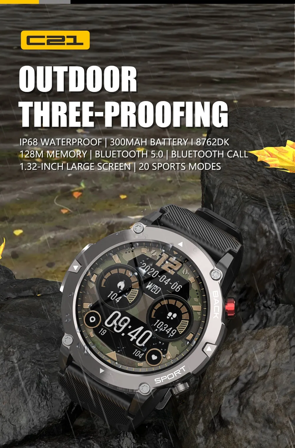 Military HD LCD Bluetooth Android / IOS Smart Watch