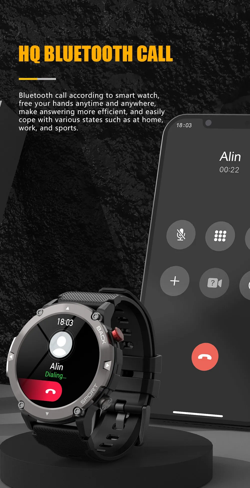 Military HD LCD Bluetooth Android / IOS Smart Watch