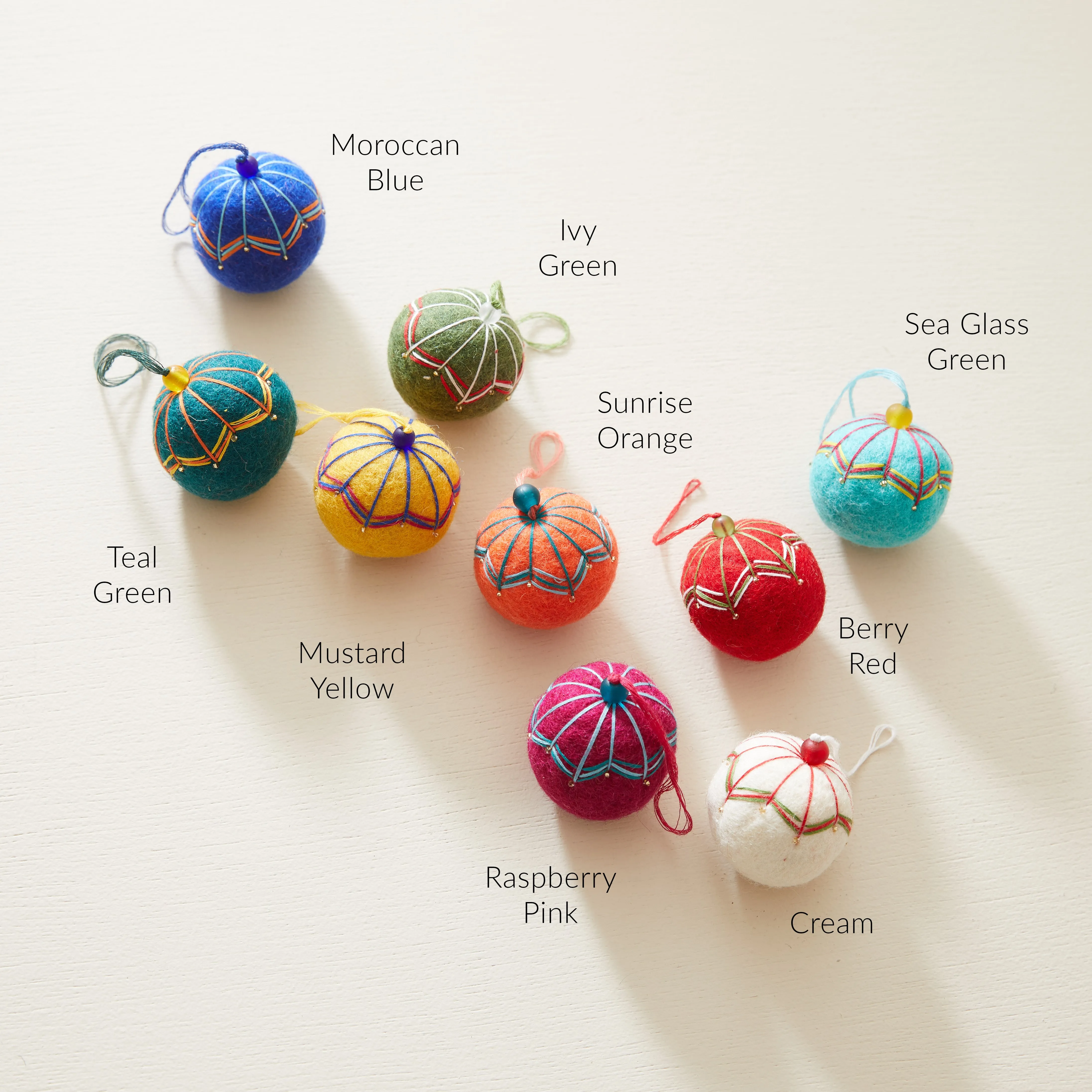 NAINA Embroidered Felt Bauble Art Deco Pack 5 (WS)
