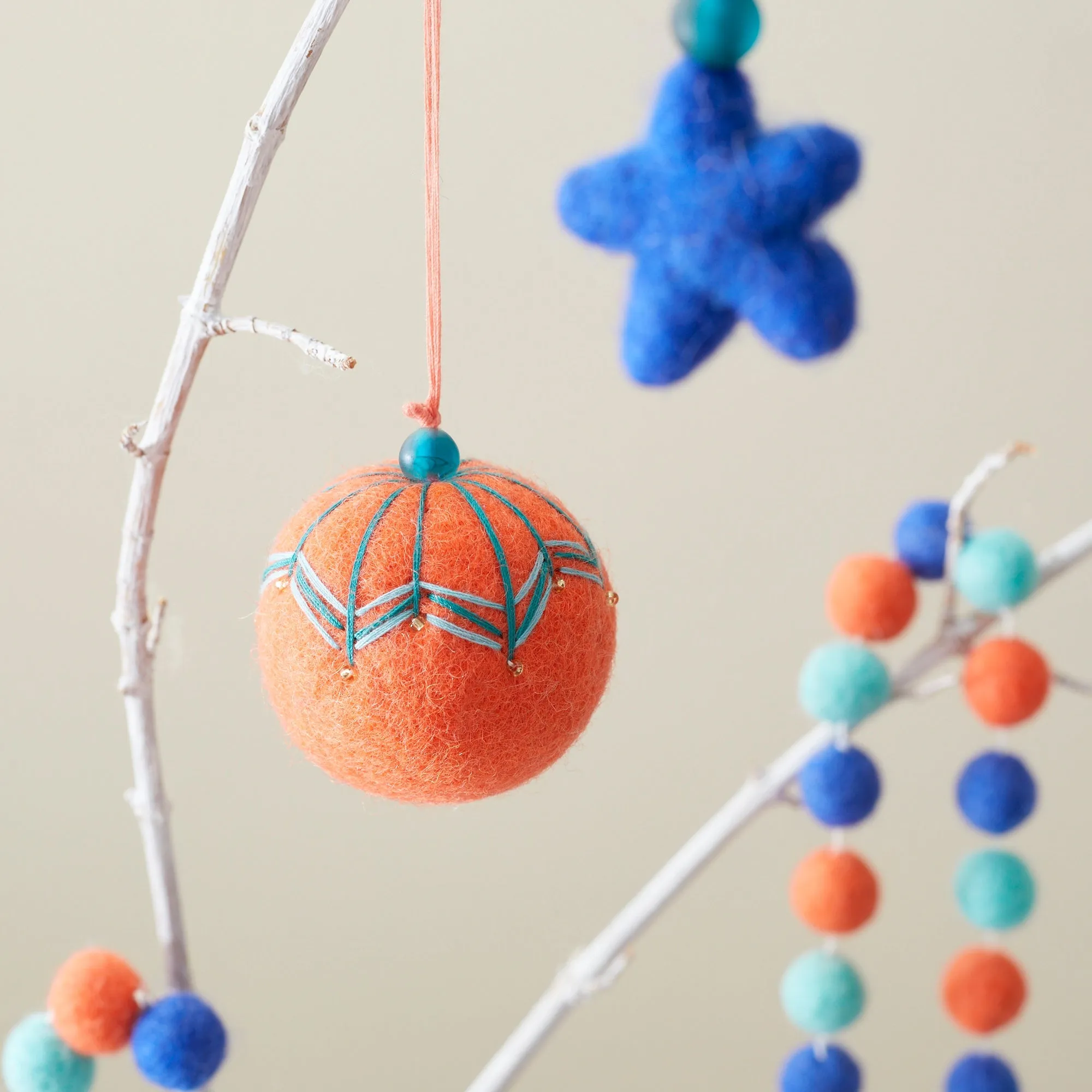 NAINA Embroidered Felt Bauble Art Deco Pack 5 (WS)