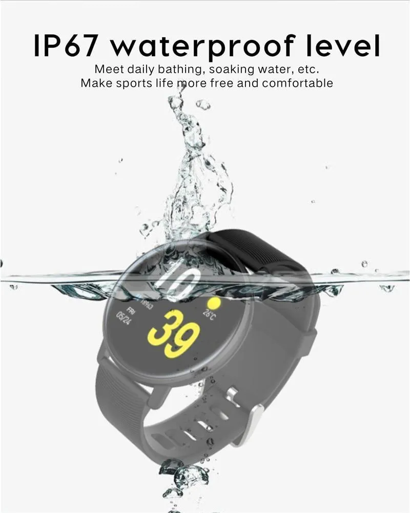 New IP67 Waterproof Heart Rate Monitor Fitness Tracker Watch Music Control Pedometer Smartwatch For iOS Android Gifts