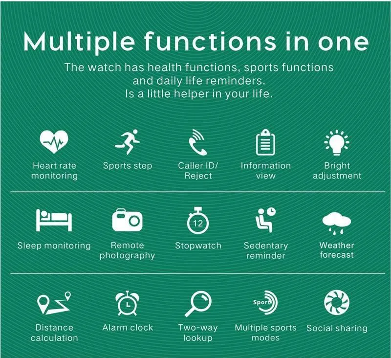 New IP67 Waterproof Heart Rate Monitor Fitness Tracker Watch Music Control Pedometer Smartwatch For iOS Android Gifts