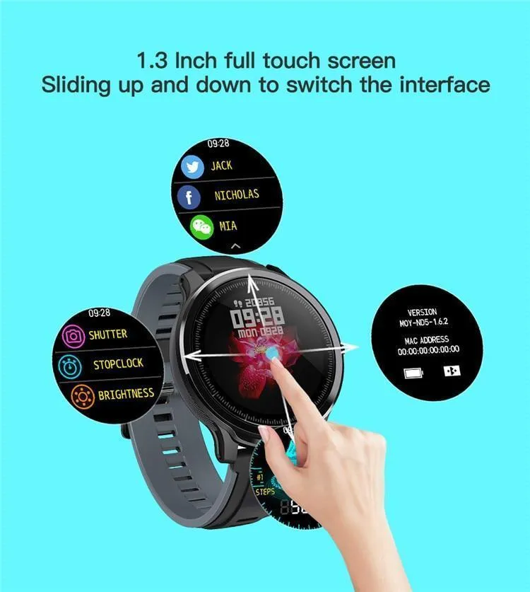 New IP68 Waterproof 1.3 Inch Heart Rate Monitor Fitness Tracker Sport Smartwatch For Android IOS