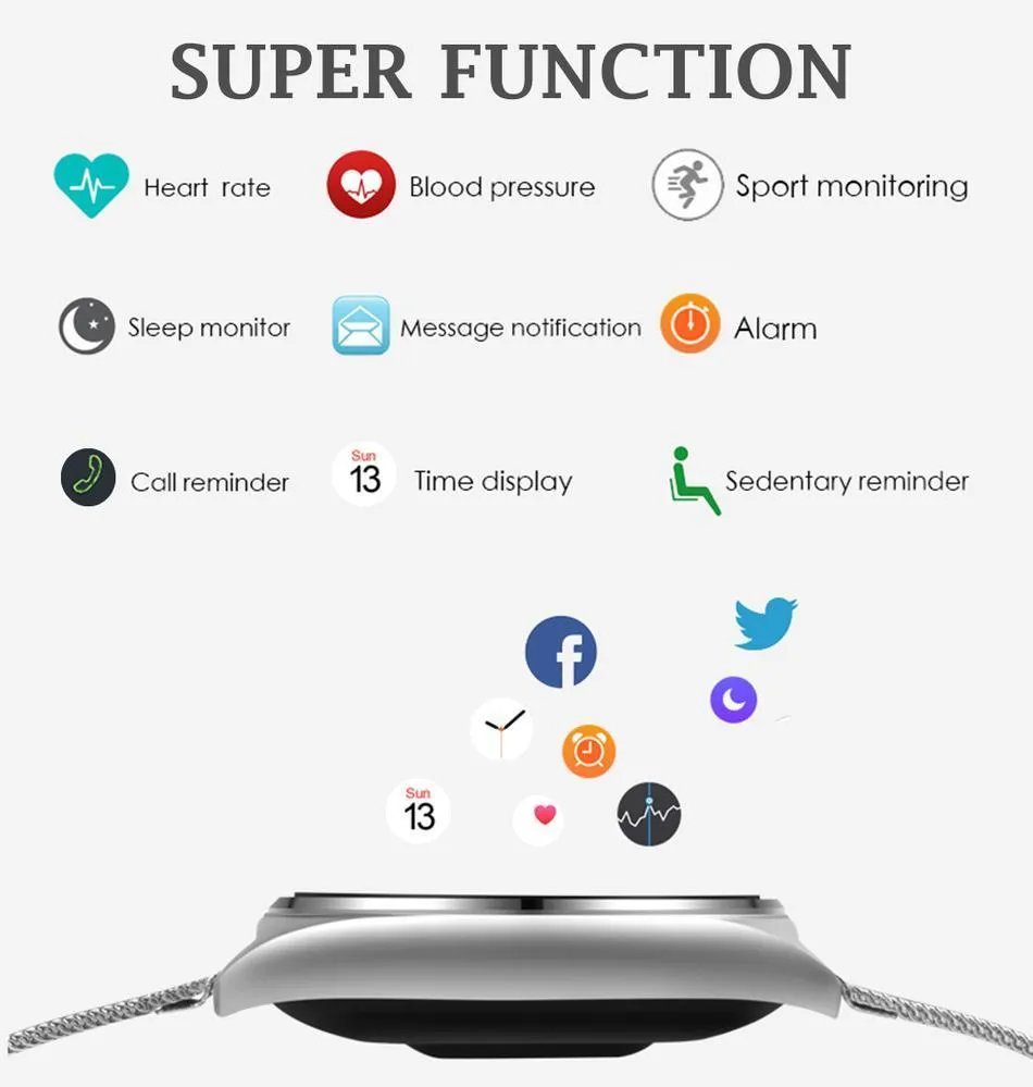 New Oval Bluetooth Smart Watch Blood Pressure Heart Rate Monitor Sport Smart Wristband for Android IOS