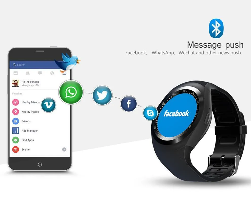 New Simplistic Round Business Smart Watch Support Nano SIM &TF Card with Whatsapp & Facebook for IOS Android