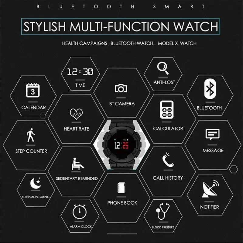New Smart Watch IP68 Fitness Tracker Blood Pressure/Heart Rate Monitor Bluetooth Outdoor Waterproof Smartwatch