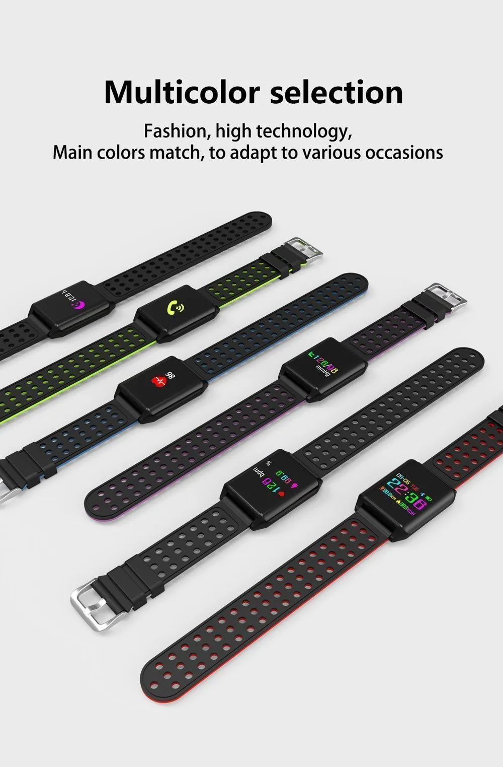 OLED Colour Screen Smart Watch Blood Oxygen Pressure Heart Rate Monitor Pedometer for Android IOS Windows