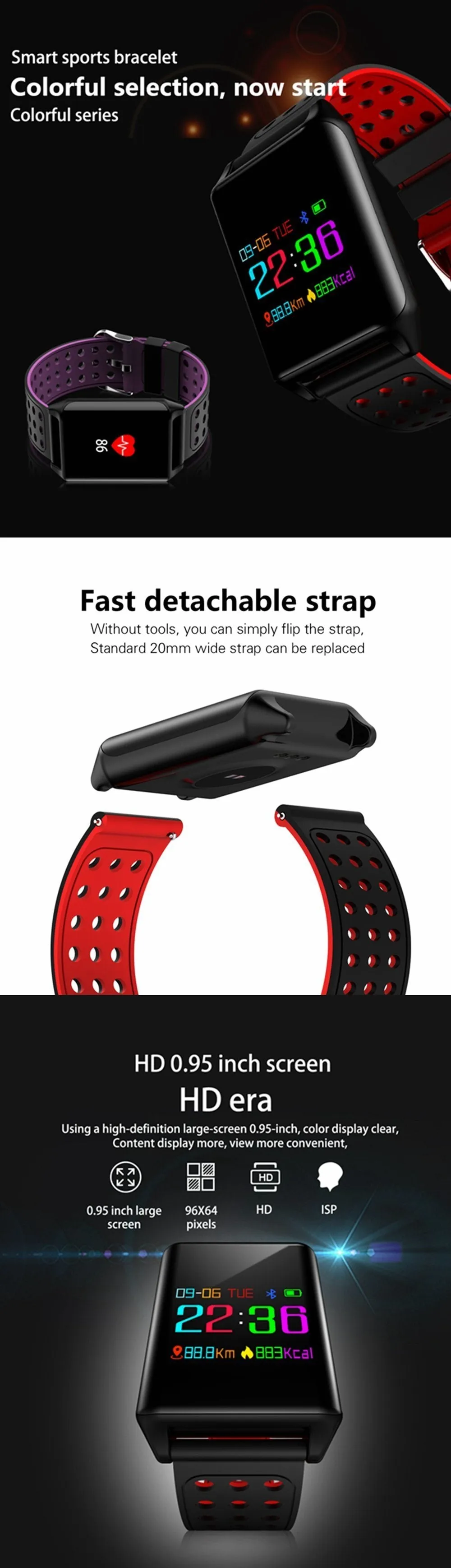 OLED Colour Screen Smart Watch Blood Oxygen Pressure Heart Rate Monitor Pedometer for Android IOS Windows